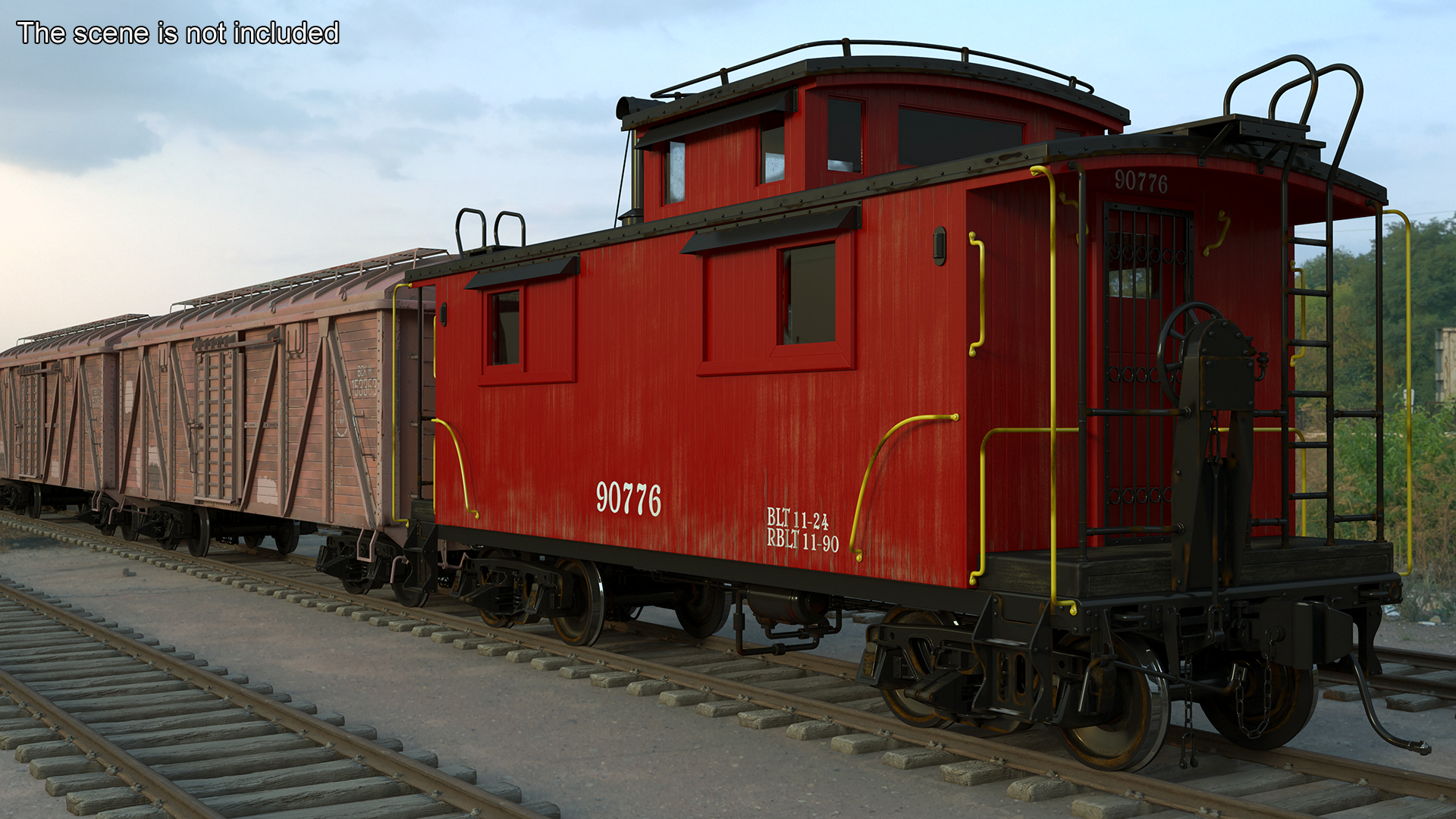 Steam Engine with Freight Cars and Caboose 3D