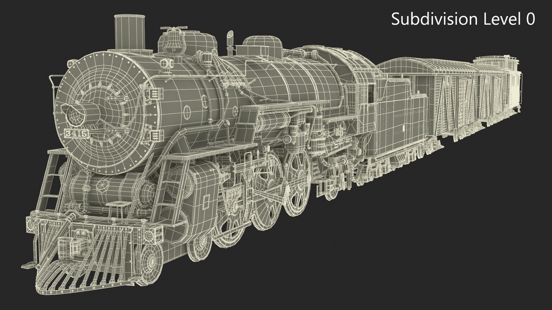 Steam Engine with Freight Cars and Caboose 3D