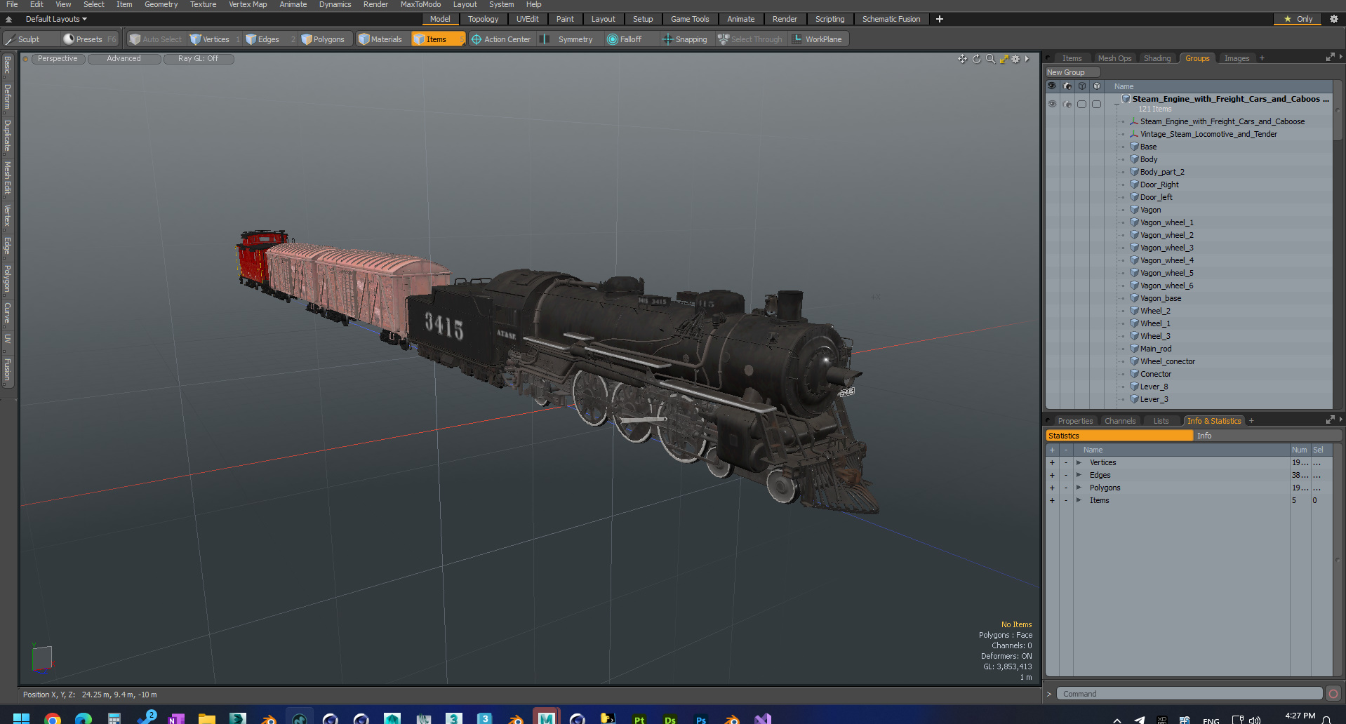 Steam Engine with Freight Cars and Caboose 3D