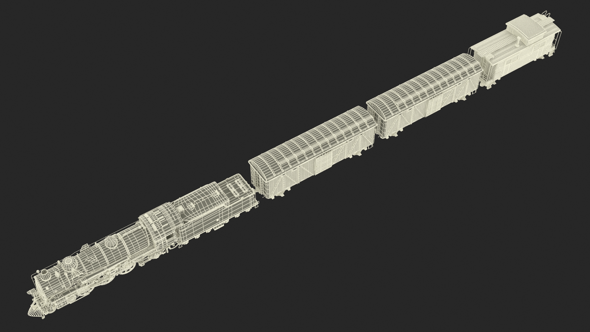 Steam Engine with Freight Cars and Caboose 3D