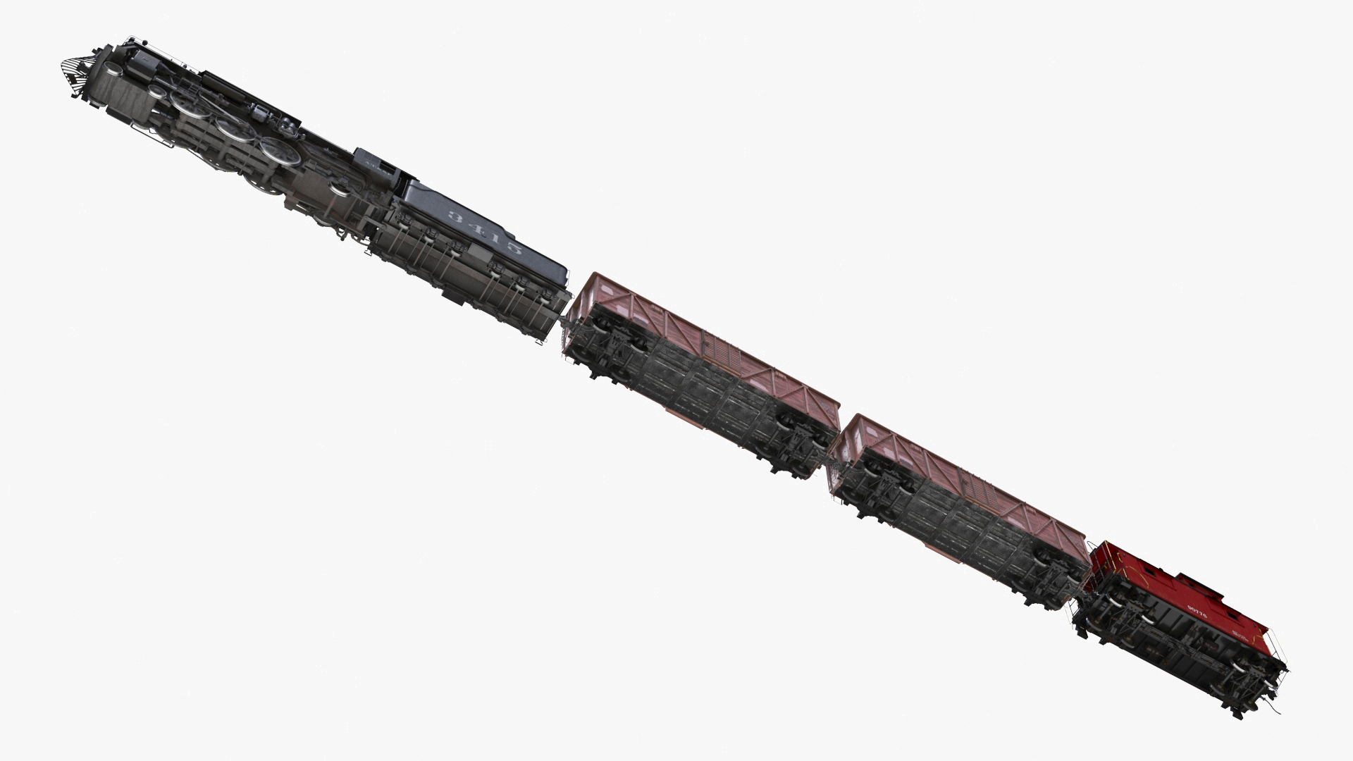 Steam Engine with Freight Cars and Caboose 3D