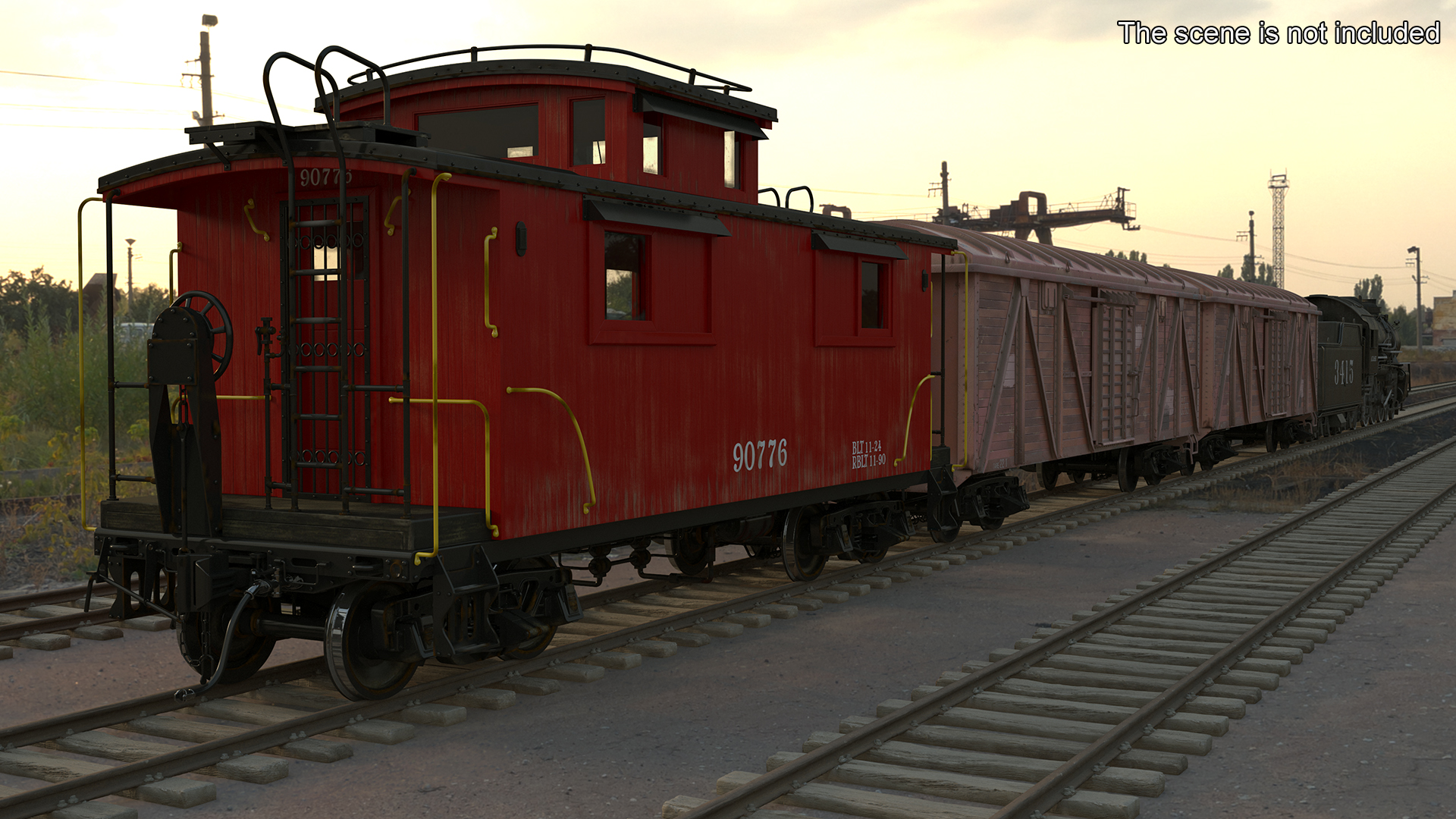 Steam Engine with Freight Cars and Caboose 3D