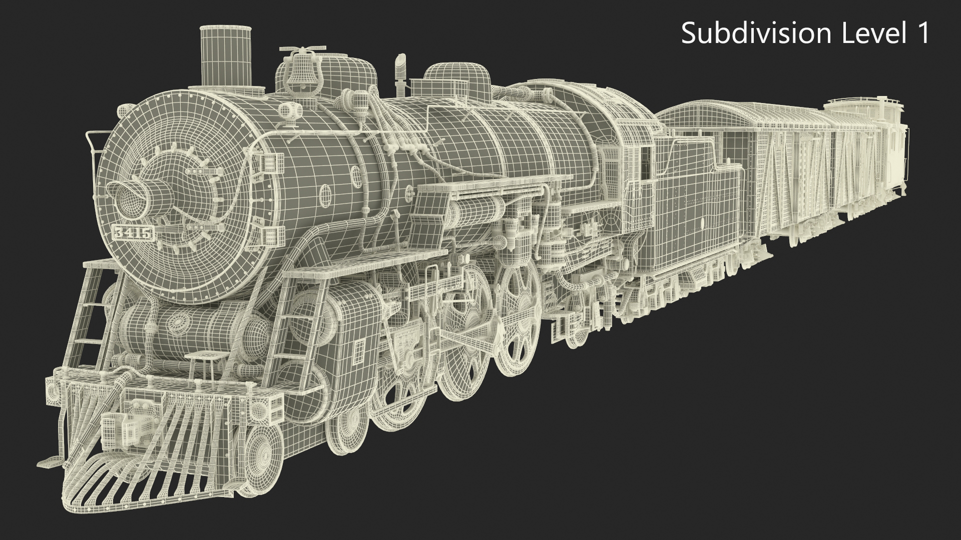 Steam Engine with Freight Cars and Caboose 3D