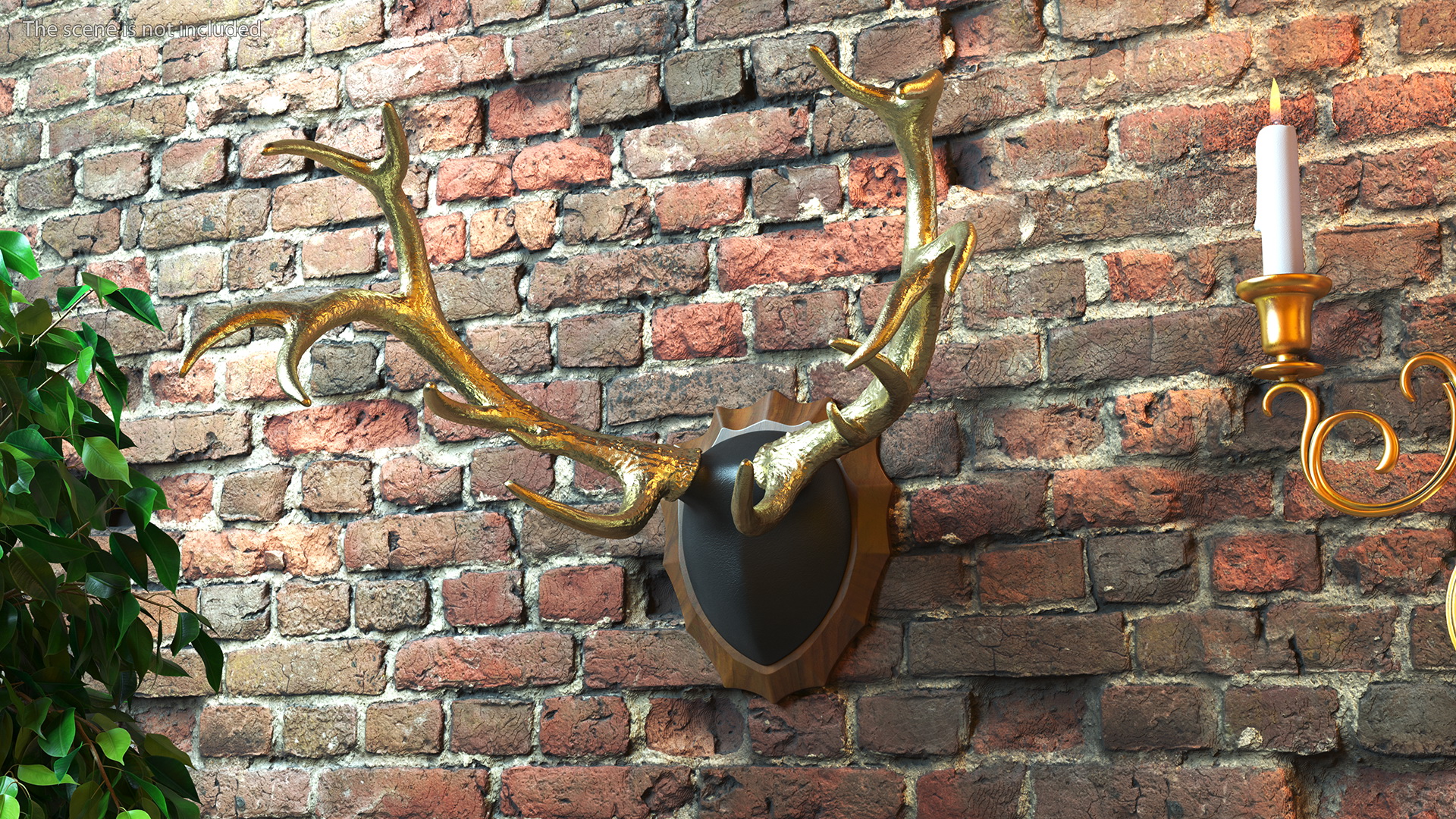 3D model Stag Antlers on a Wall Mount Gold Plated