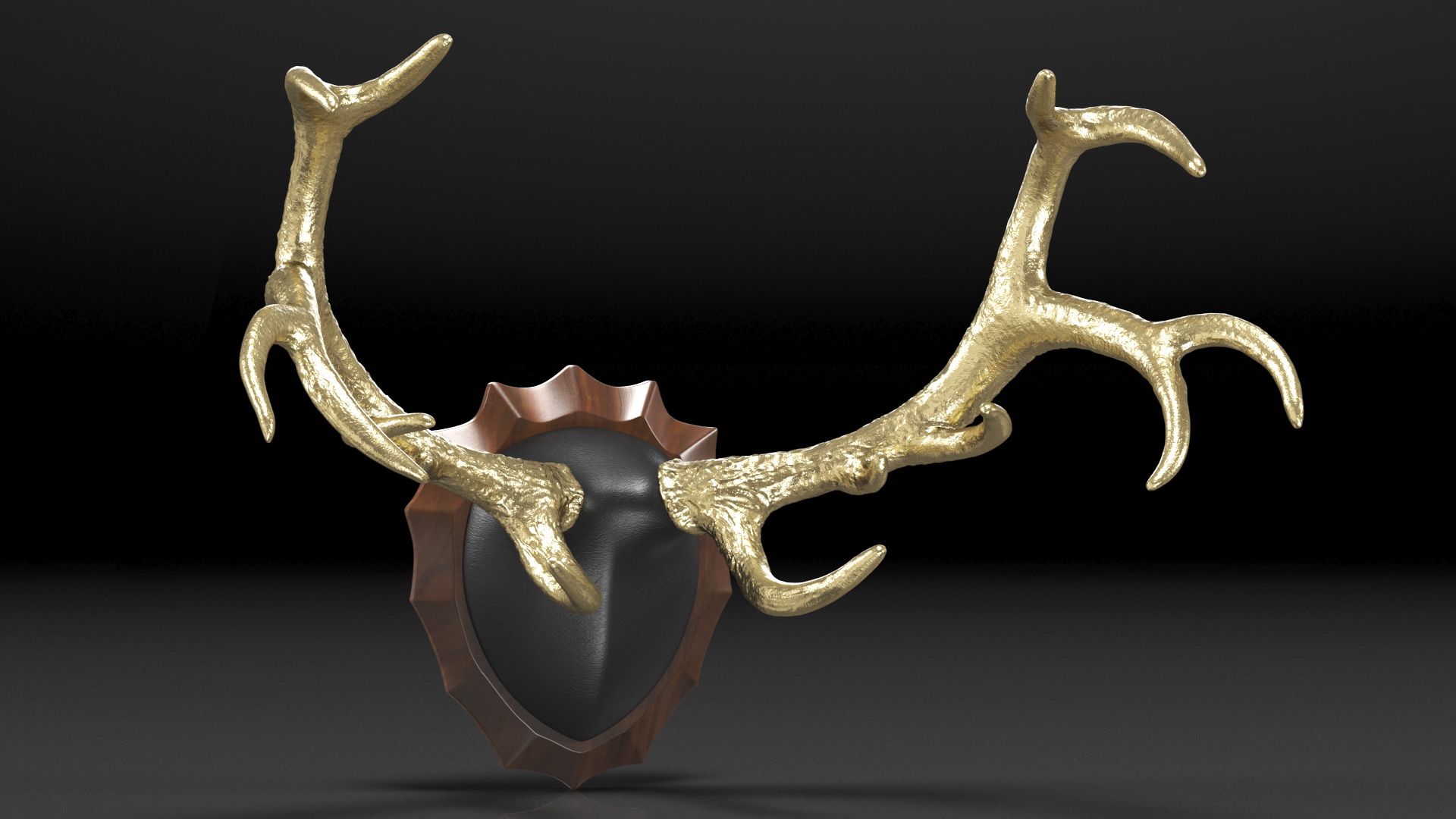 3D model Stag Antlers on a Wall Mount Gold Plated