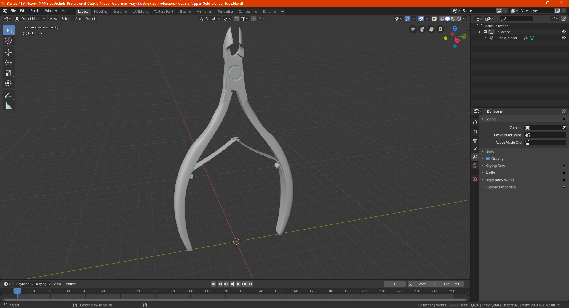 BlueOrchids Professional Cuticle Nipper Gold 3D model