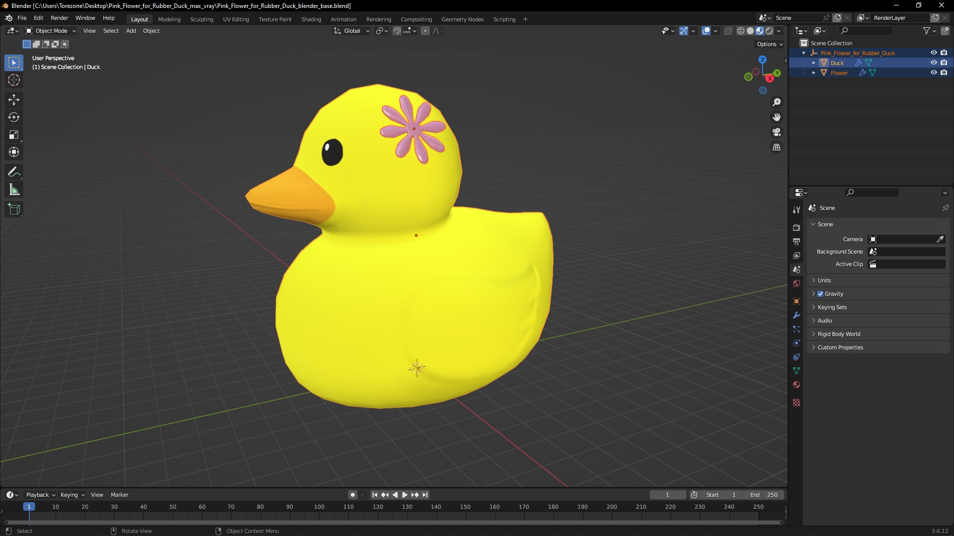 Pink Flower for Rubber Duck 3D