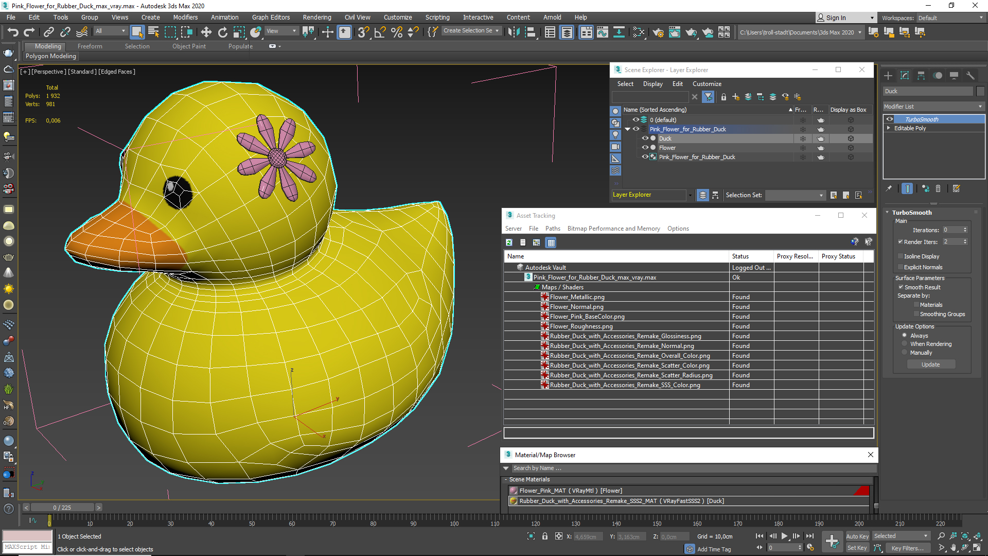 Pink Flower for Rubber Duck 3D