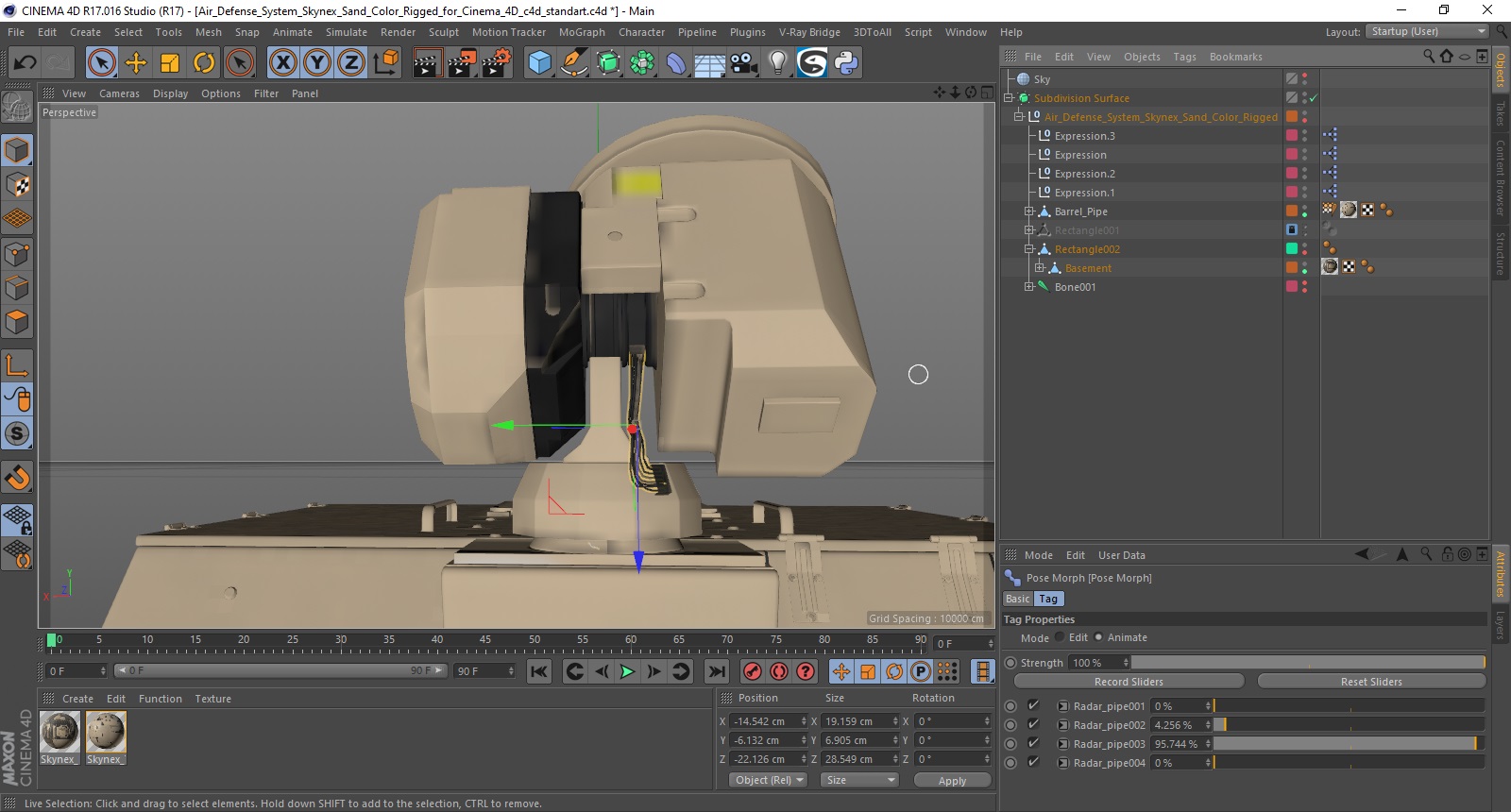 Air Defense System Skynex Sand Color Rigged for Cinema 4D 3D