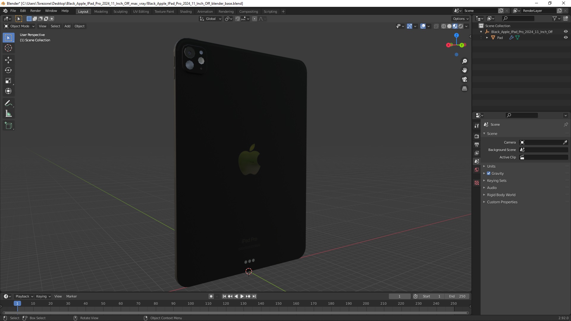 Black Apple IPad Pro 2024 11 Inch Off 3D