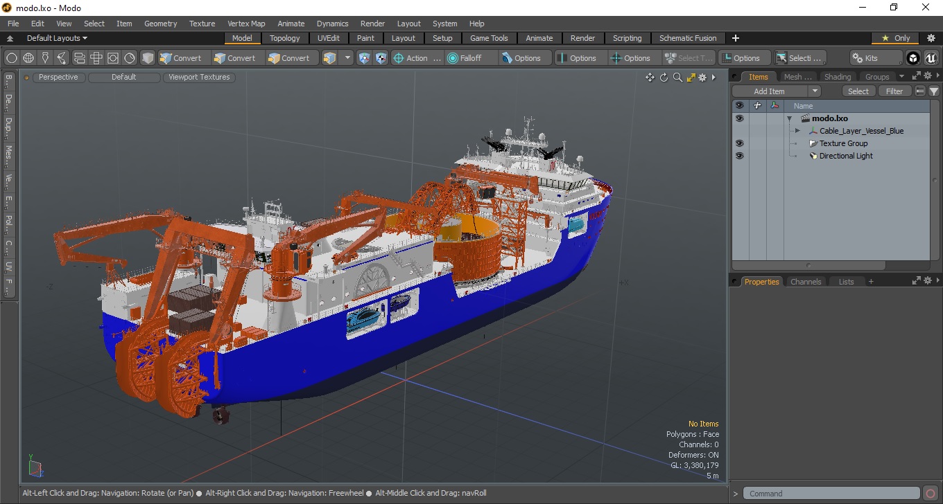 3D Cable Layer Vessel Blue model
