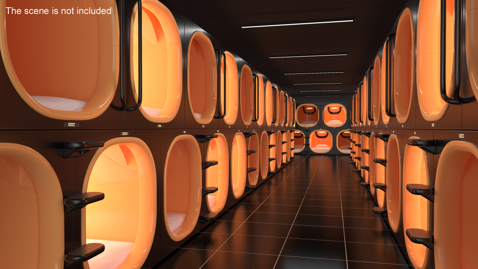 Capsule Hotel with Orange Interior 3D model