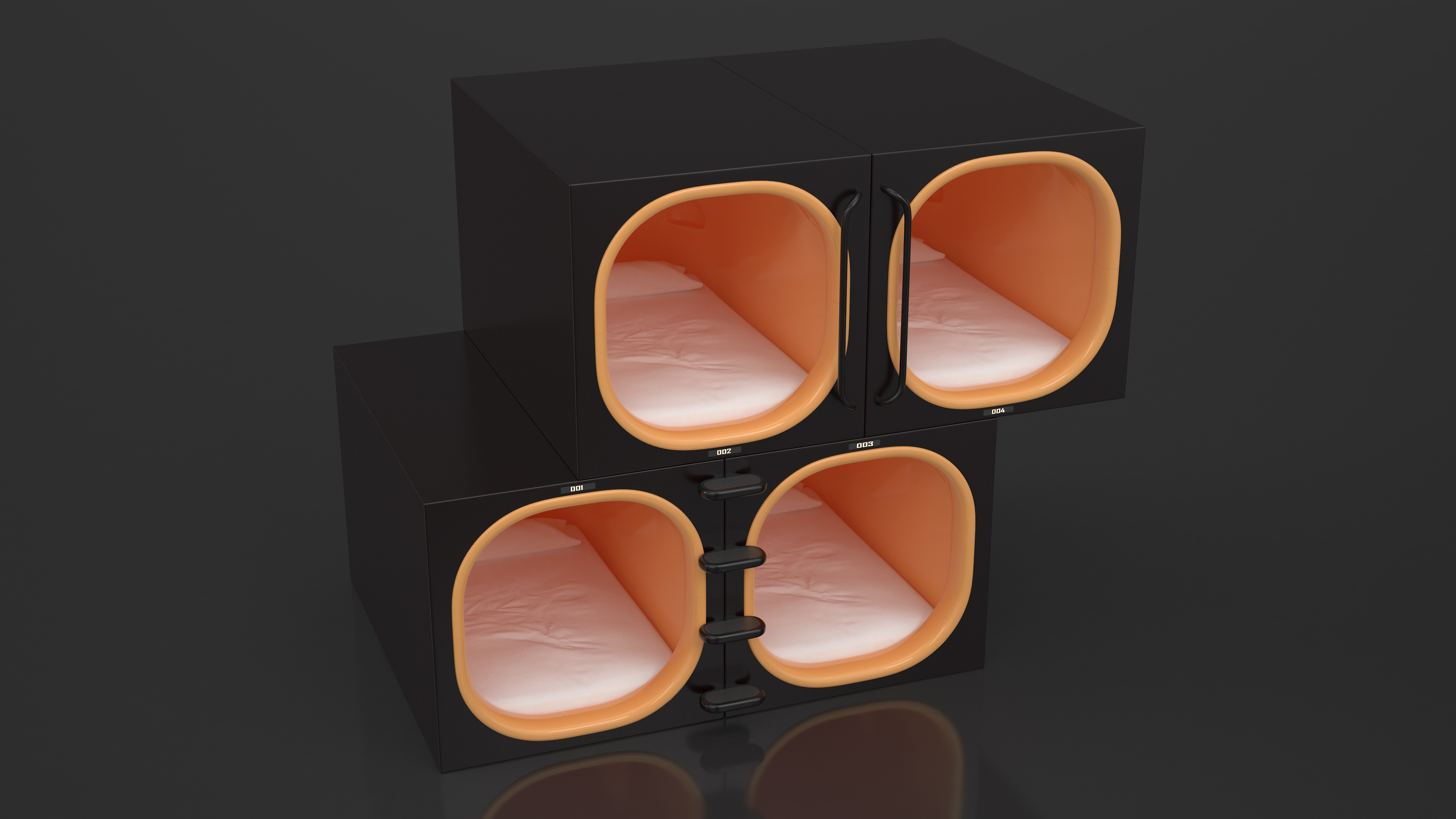 Capsule Hotel with Orange Interior 3D model