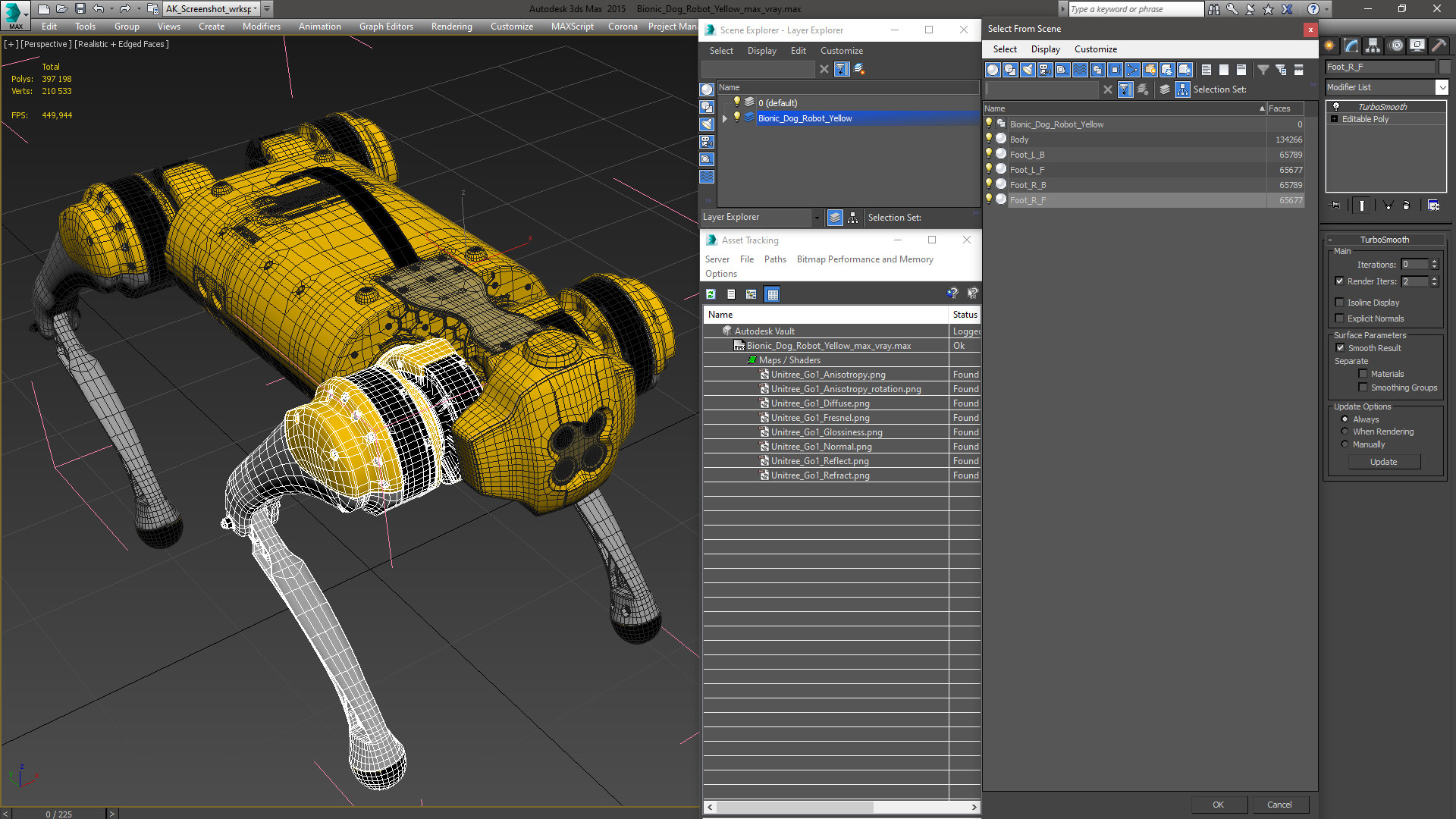 3D Bionic Dog Robot Yellow model