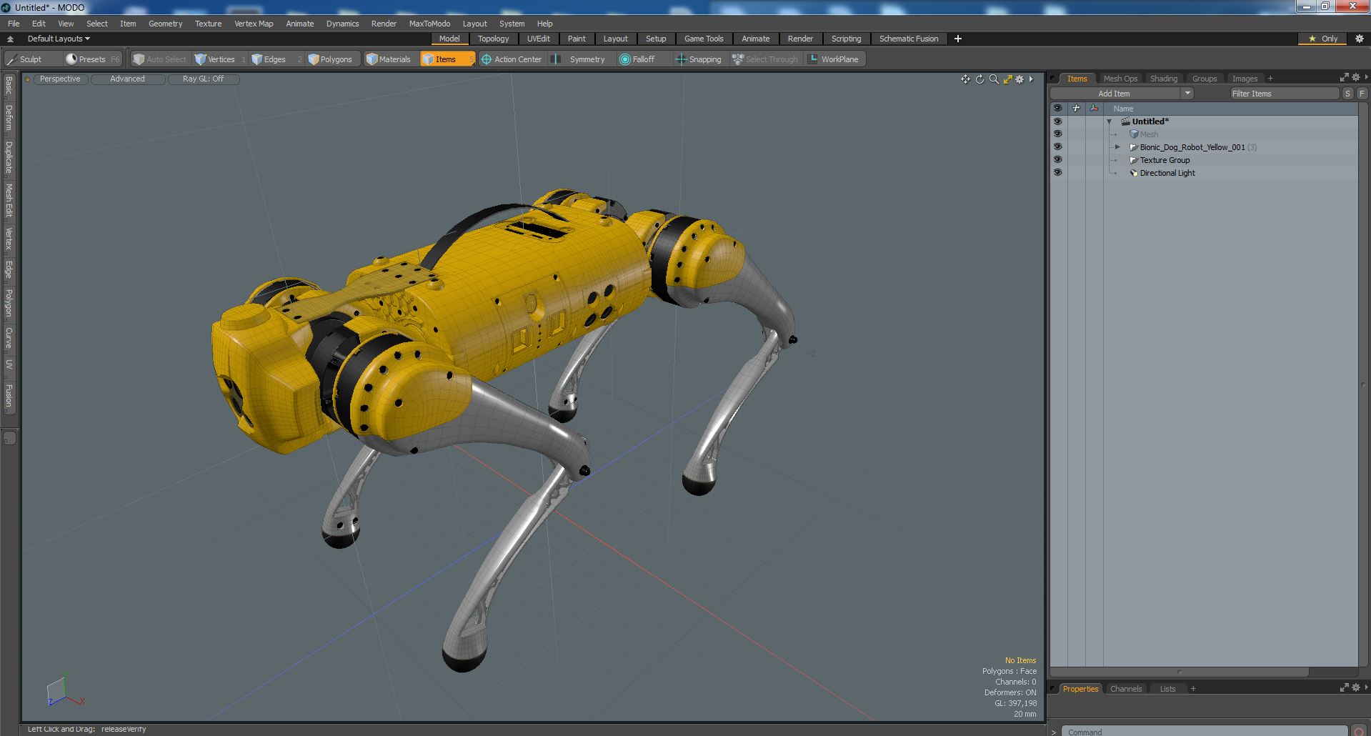 3D Bionic Dog Robot Yellow model