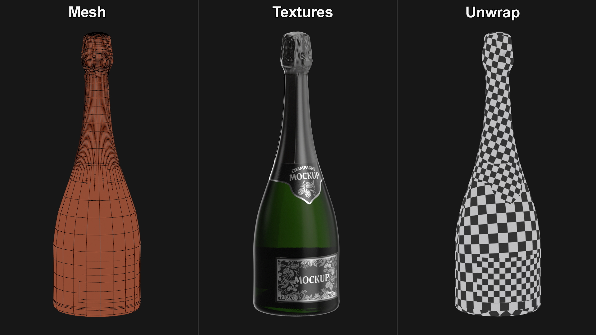 Black Champagne Bottle Mockup 3D model