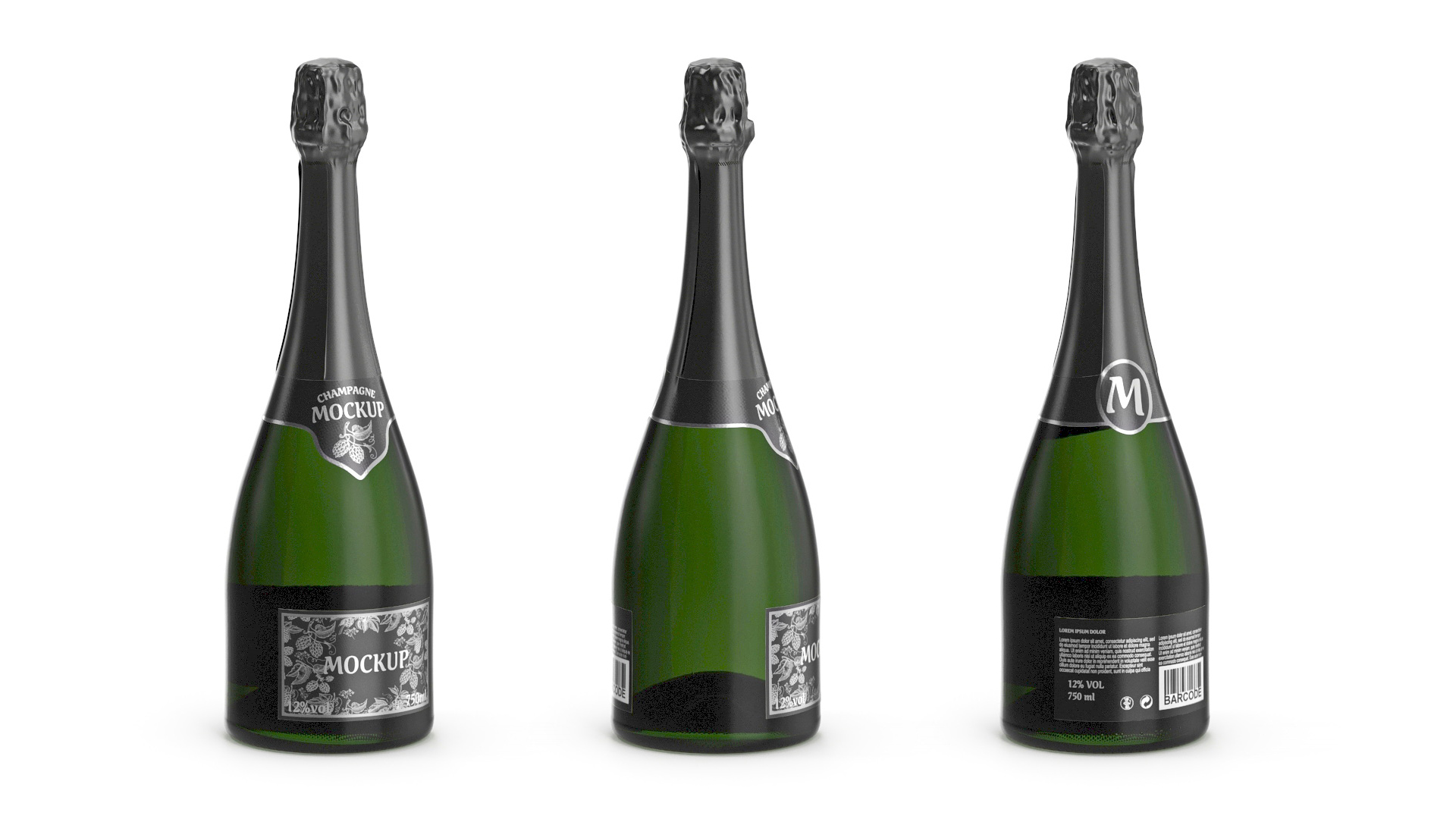 Black Champagne Bottle Mockup 3D model