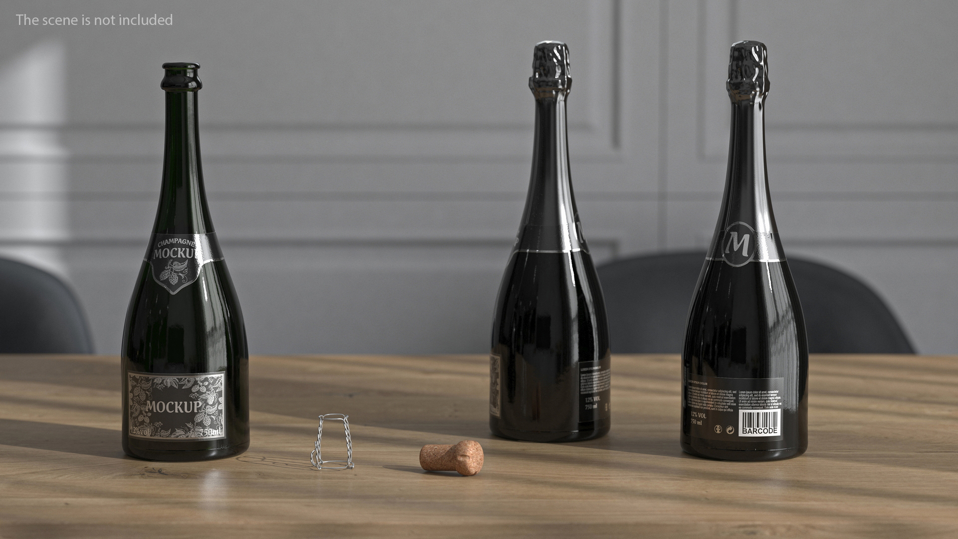 Black Champagne Bottle Mockup 3D model