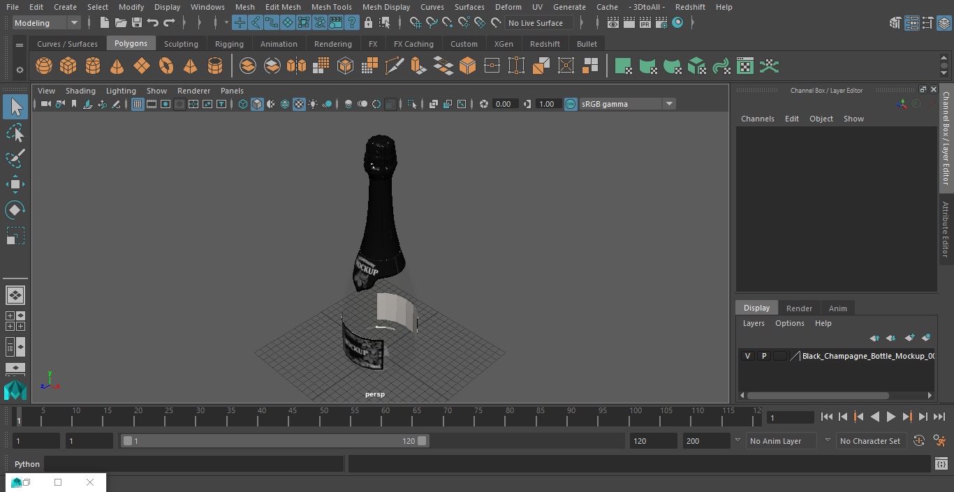 Black Champagne Bottle Mockup 3D model