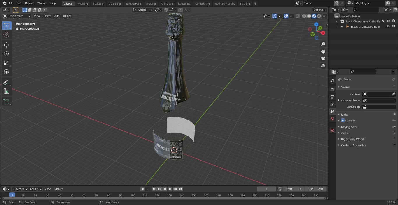 Black Champagne Bottle Mockup 3D model