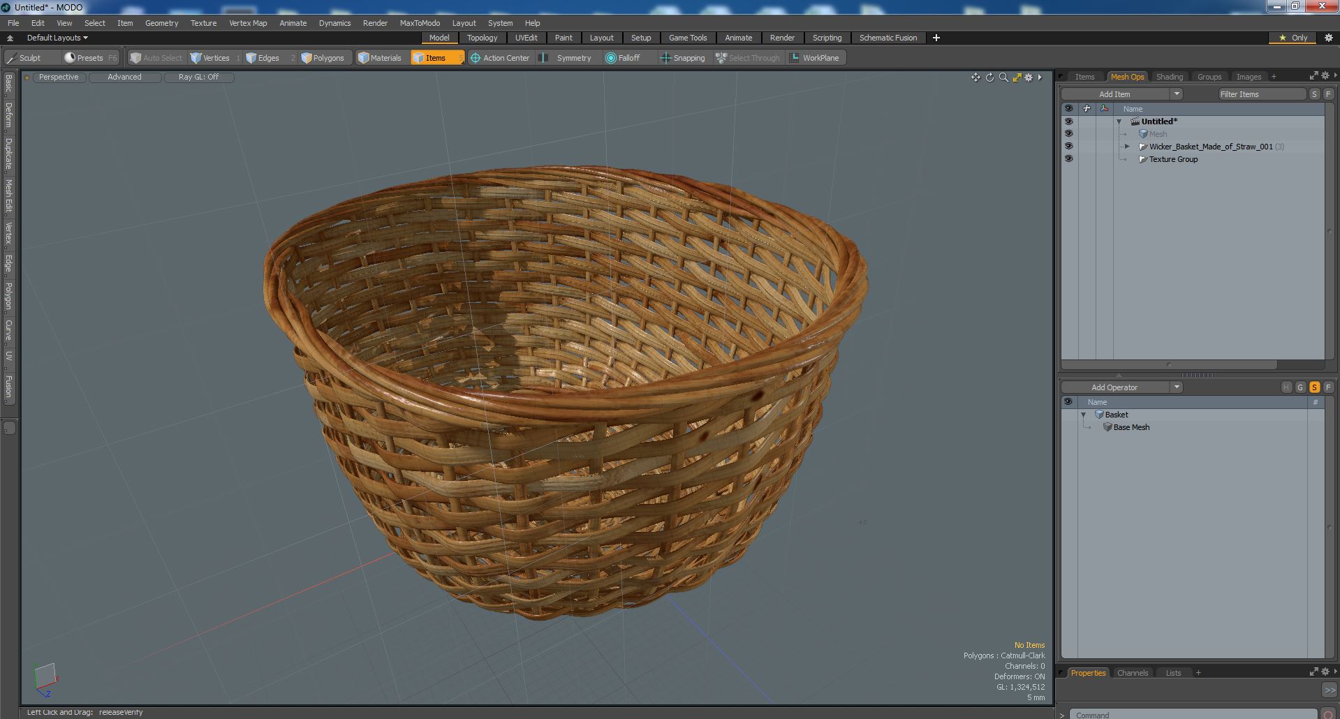 Wicker Basket Made of Straw 3D