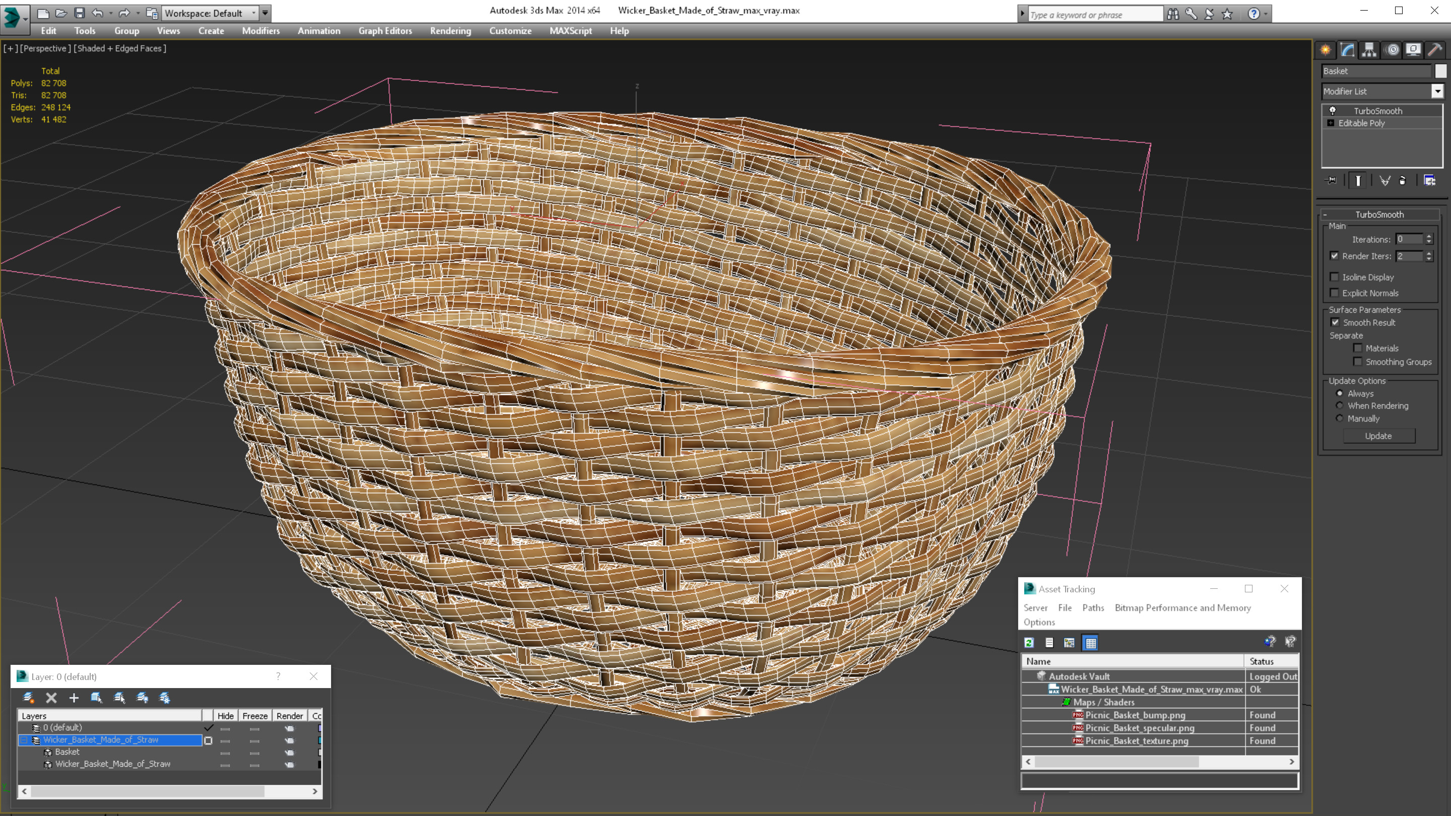 Wicker Basket Made of Straw 3D