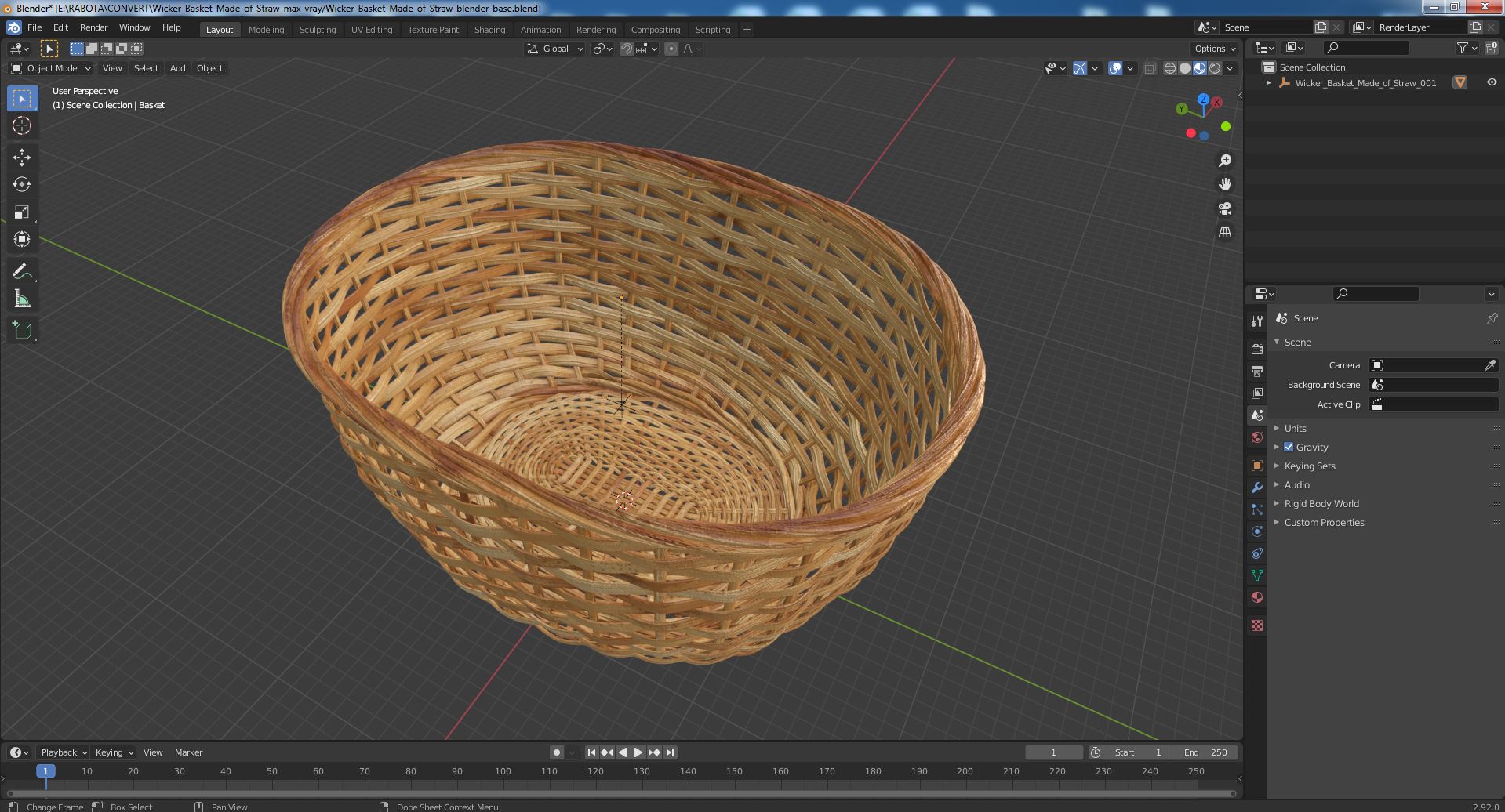 Wicker Basket Made of Straw 3D