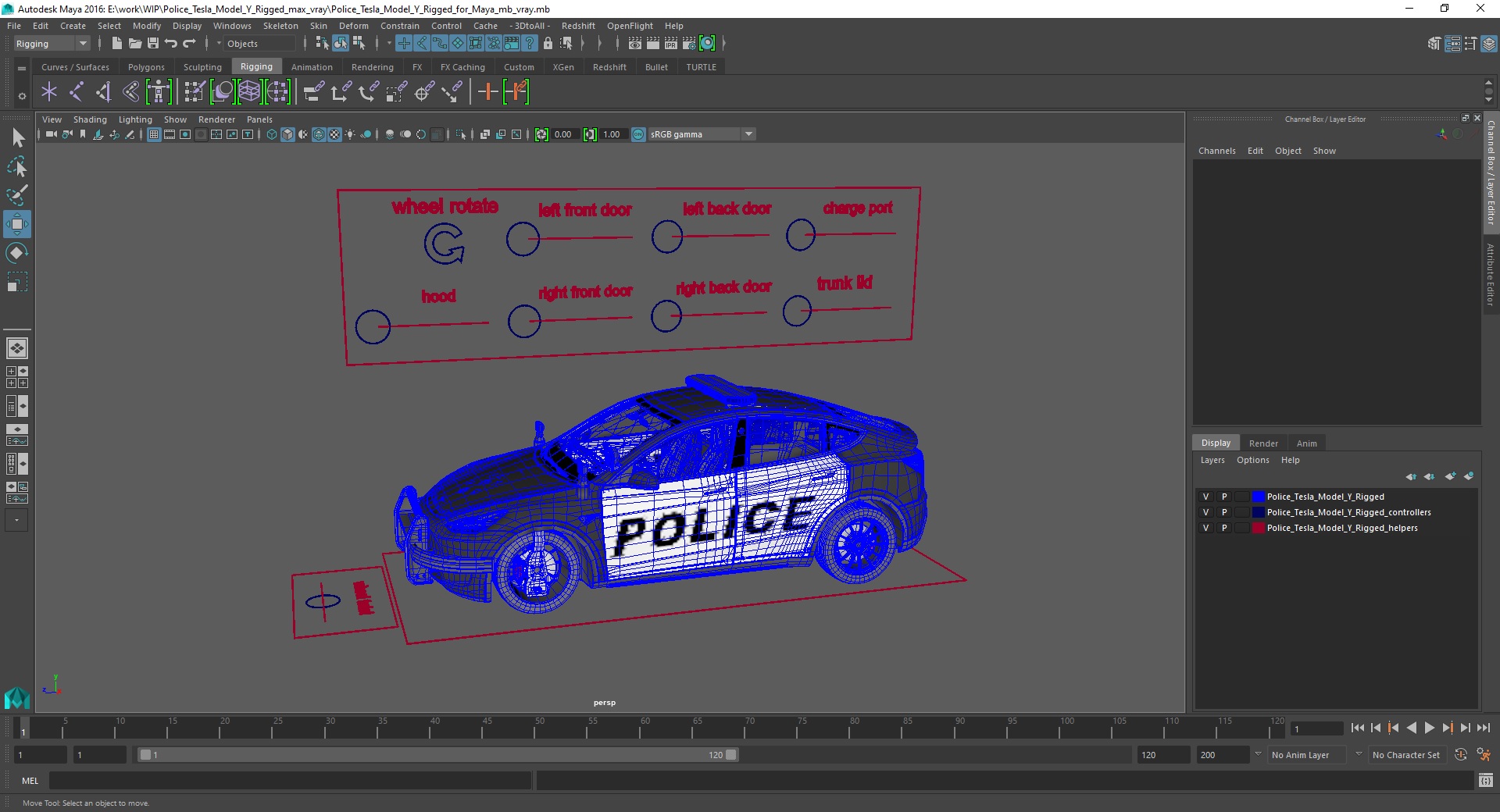 3D Police Tesla Model Y Rigged for Maya