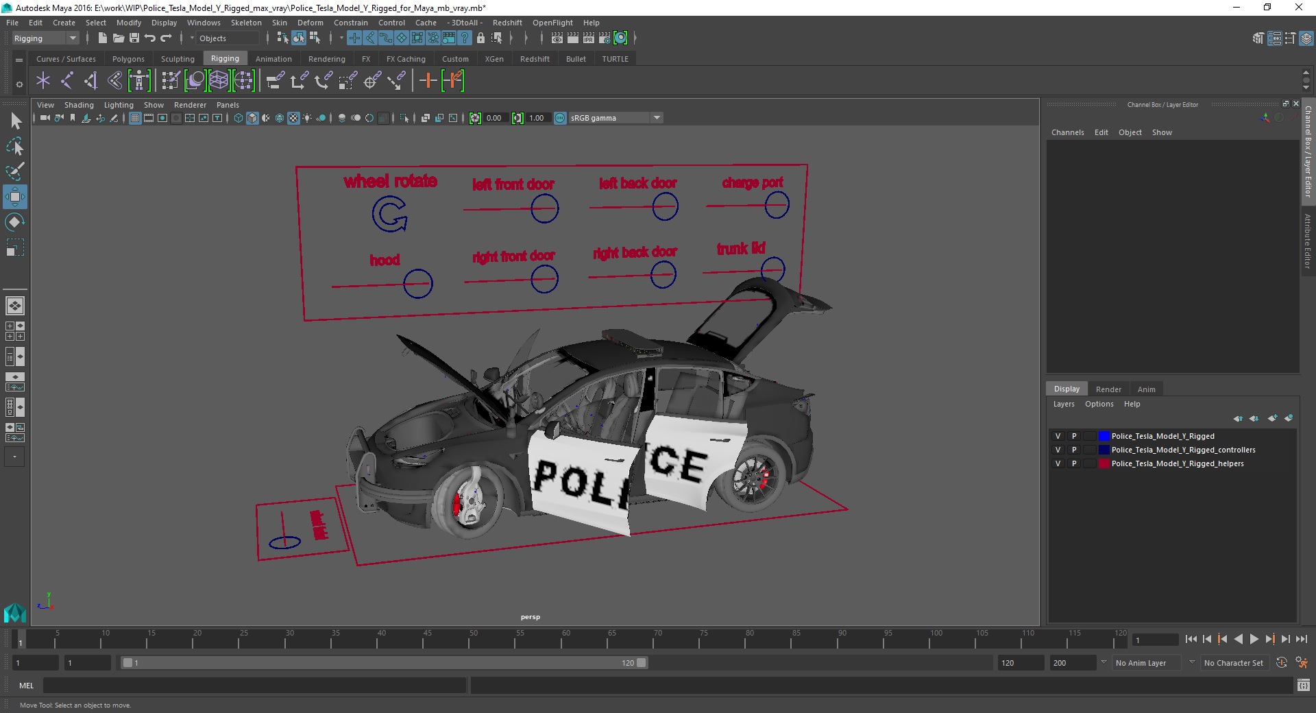 3D Police Tesla Model Y Rigged for Maya