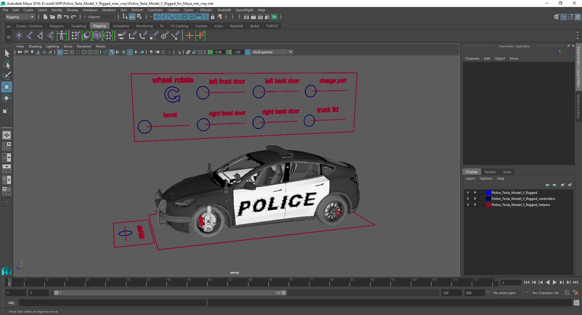 3D Police Tesla Model Y Rigged for Maya