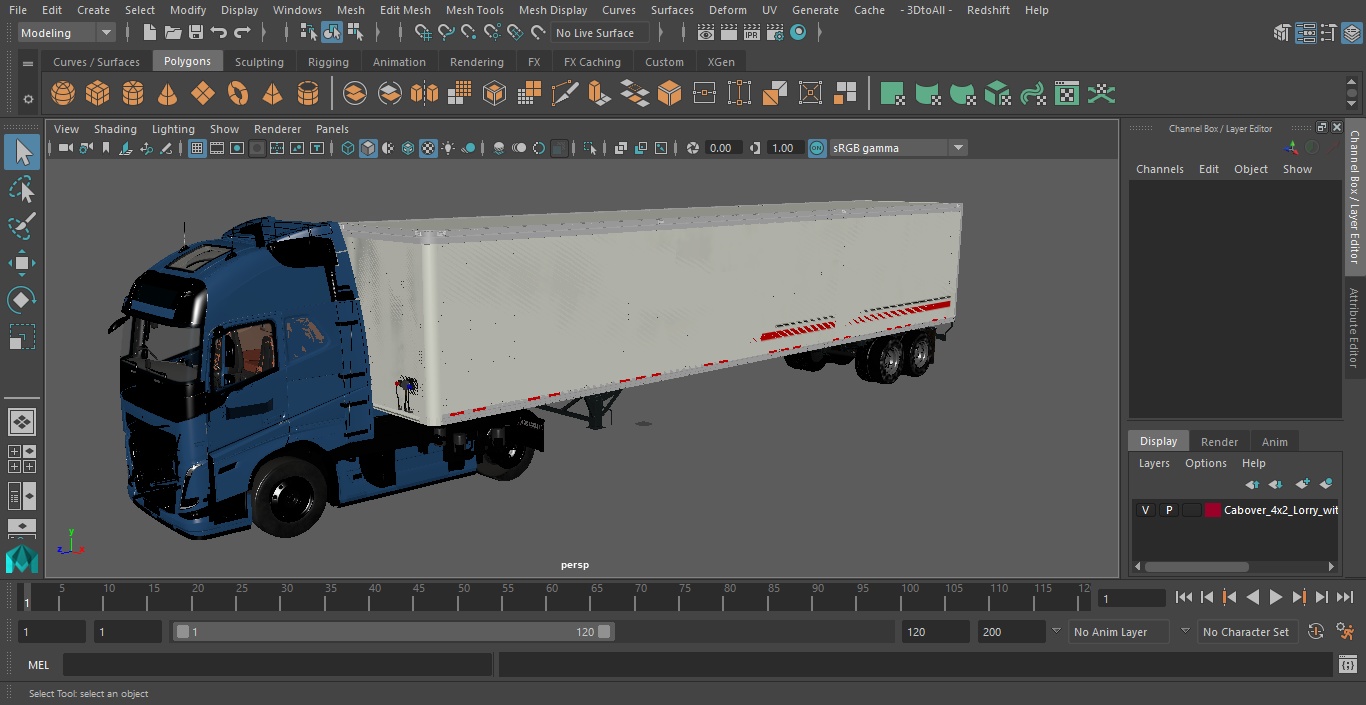 3D model Cabover 4x2 Lorry with Trailer