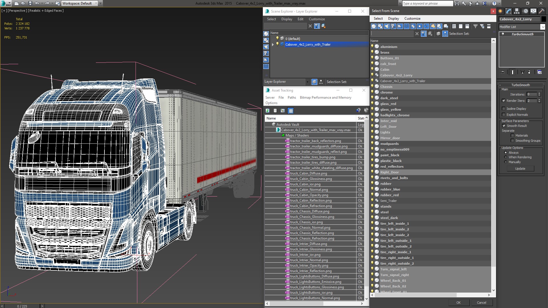 3D model Cabover 4x2 Lorry with Trailer