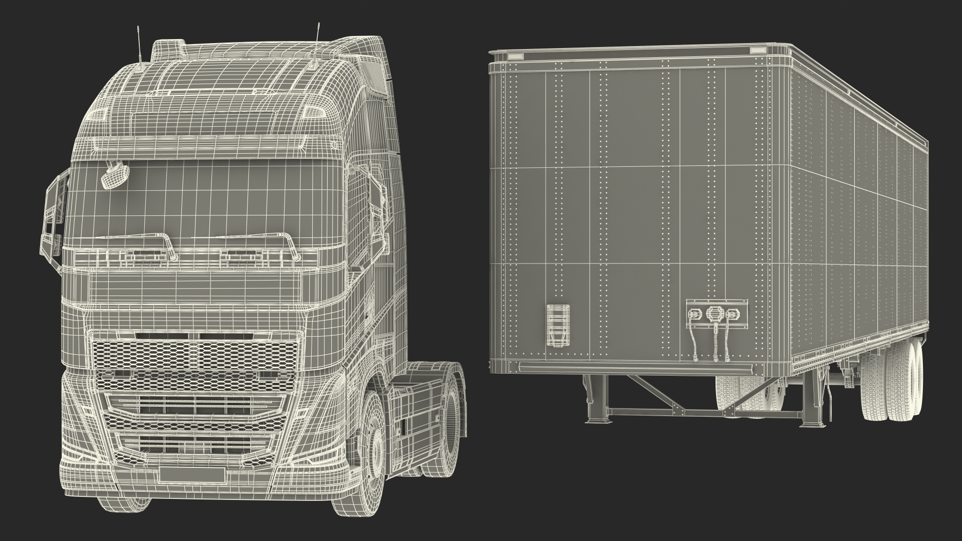 3D model Cabover 4x2 Lorry with Trailer
