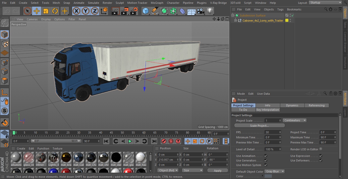 3D model Cabover 4x2 Lorry with Trailer