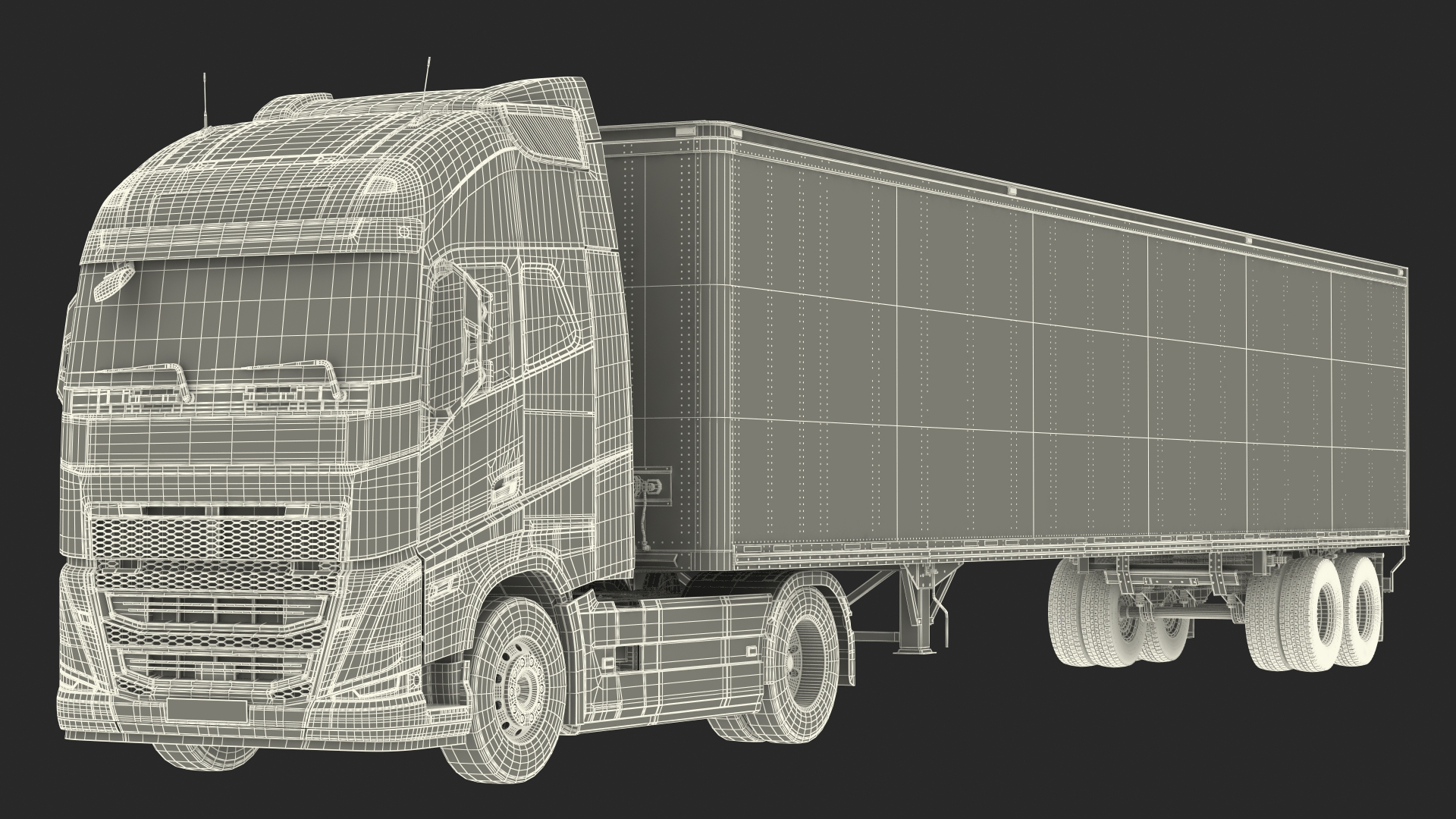 3D model Cabover 4x2 Lorry with Trailer