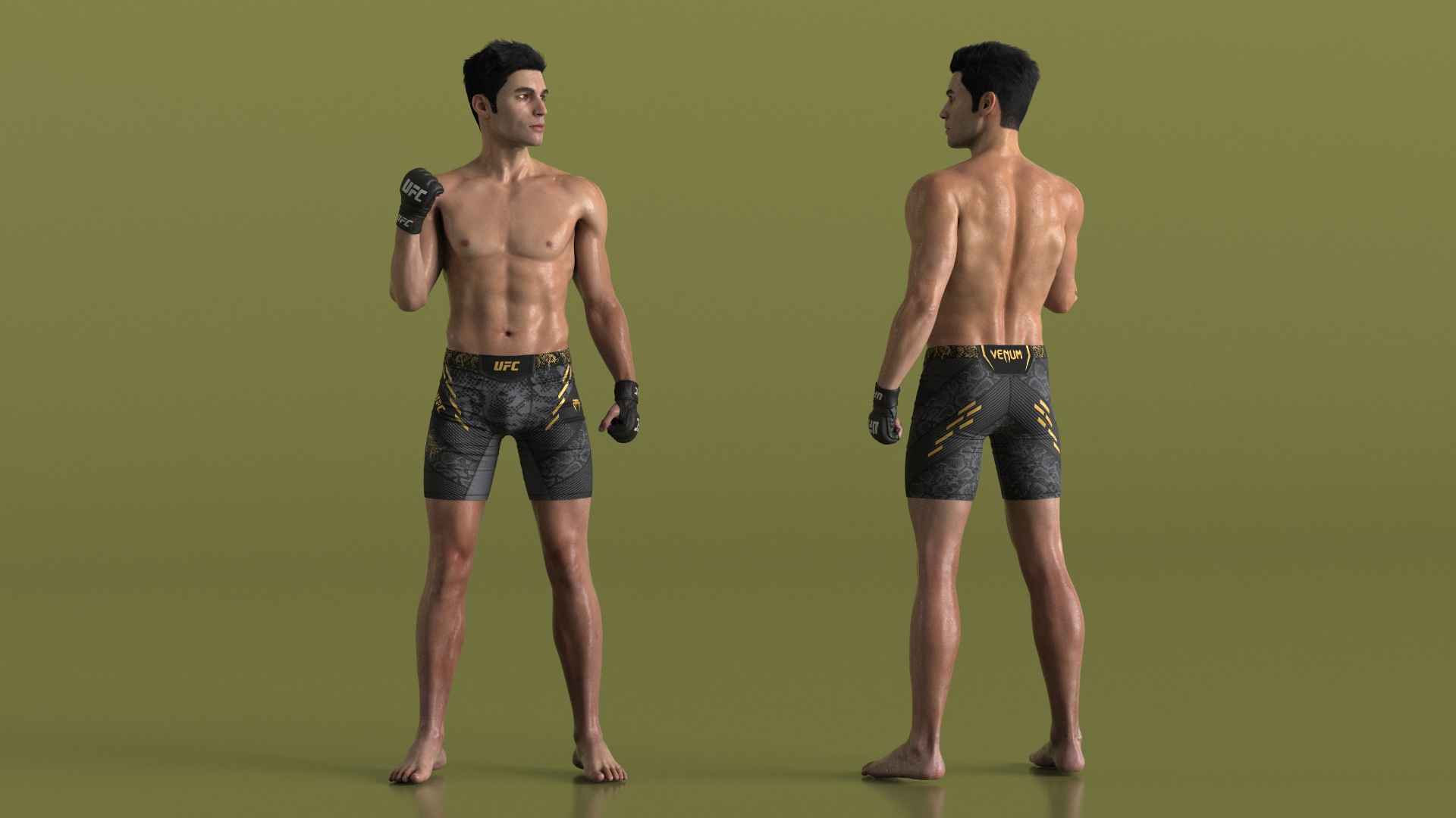 Fighter UFC MMA in Pose Sweaty Fur 3D model