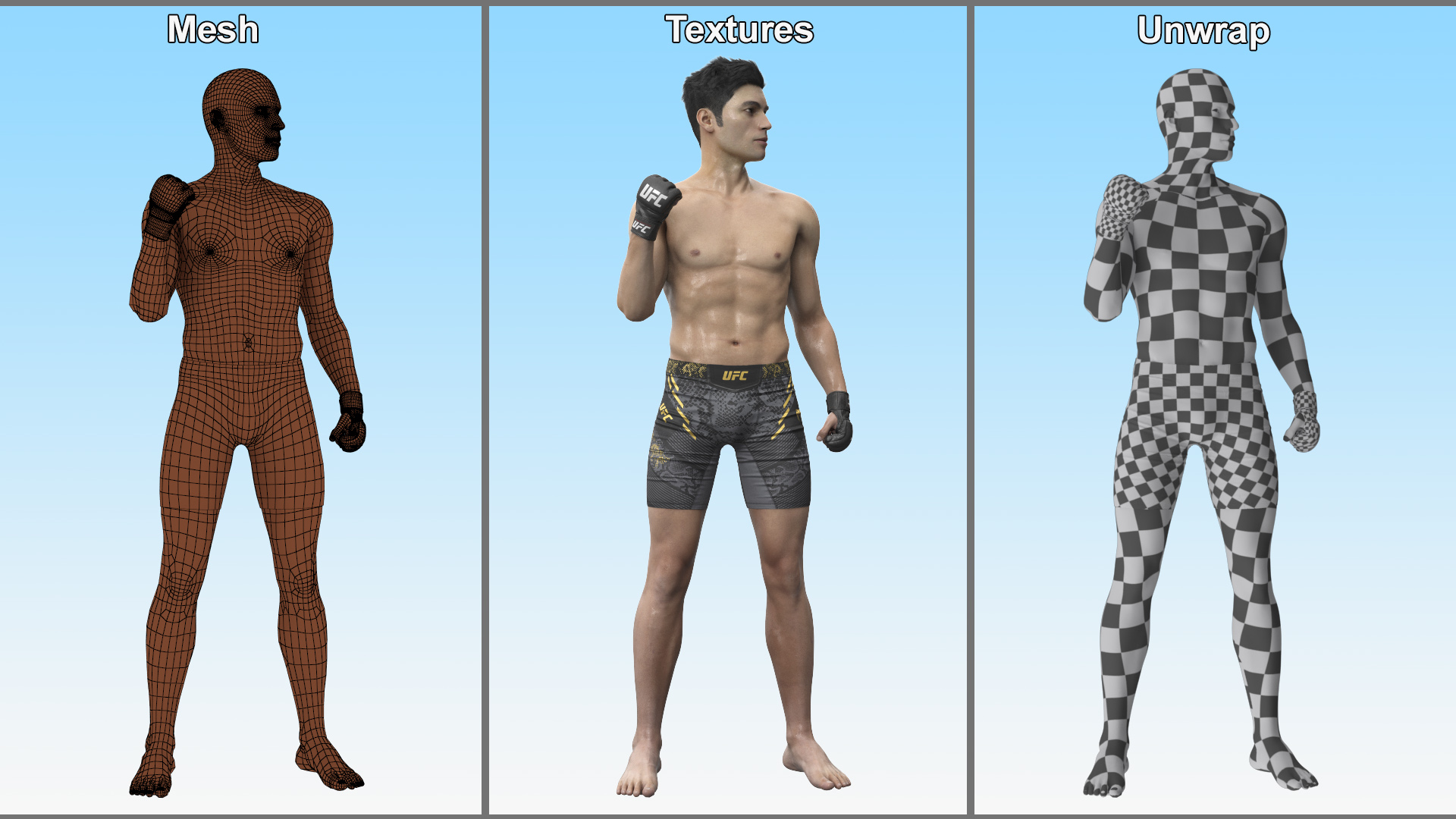 Fighter UFC MMA in Pose Sweaty Fur 3D model
