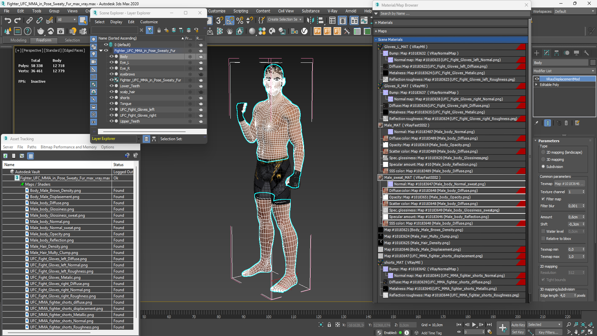 Fighter UFC MMA in Pose Sweaty Fur 3D model