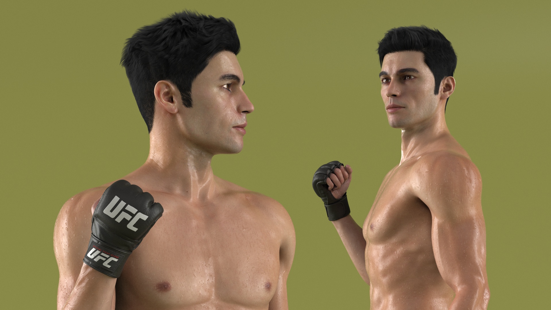 Fighter UFC MMA in Pose Sweaty Fur 3D model