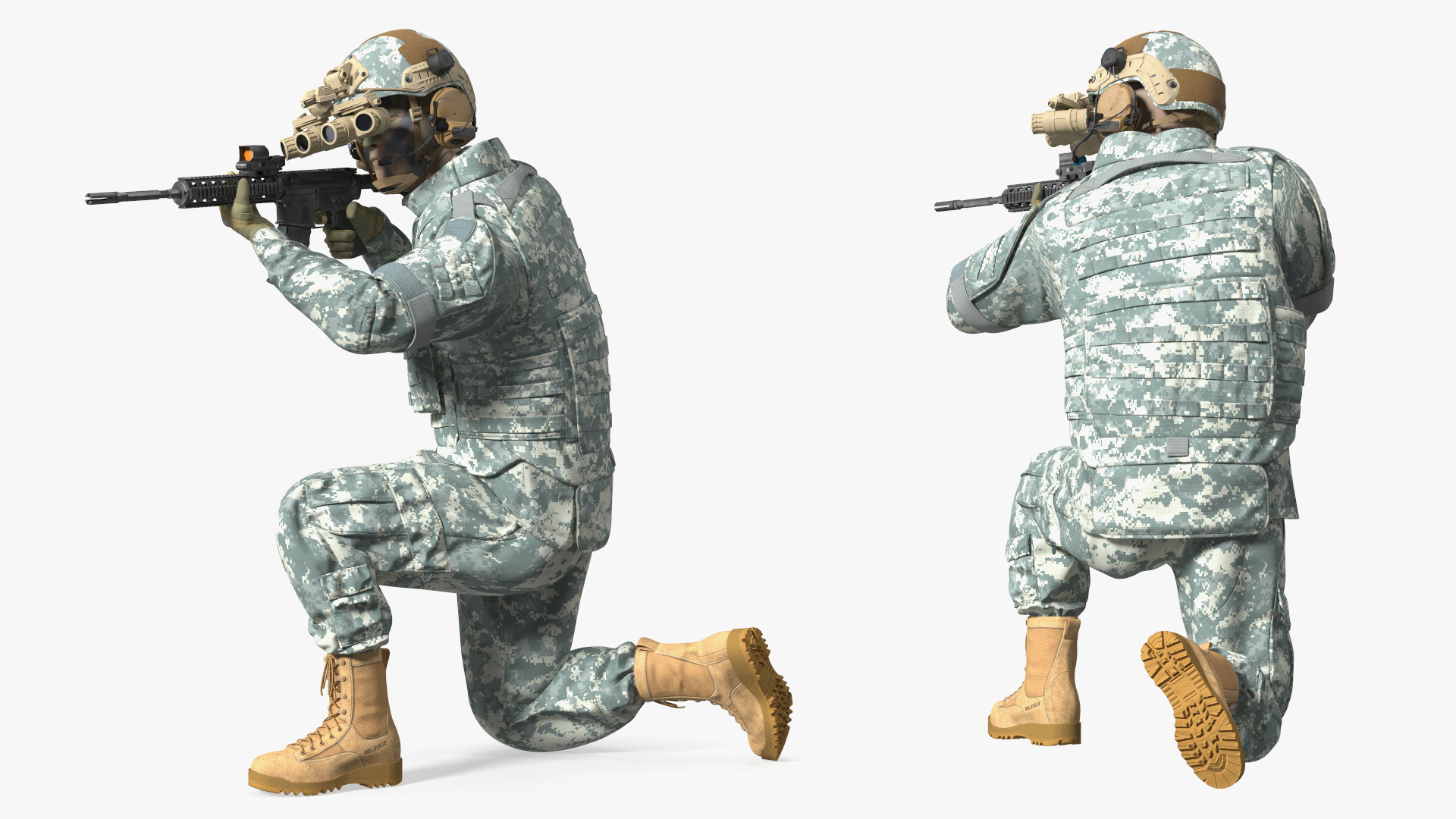 Soldier in Grey Camo with Night Vision Aiming Fur 3D model