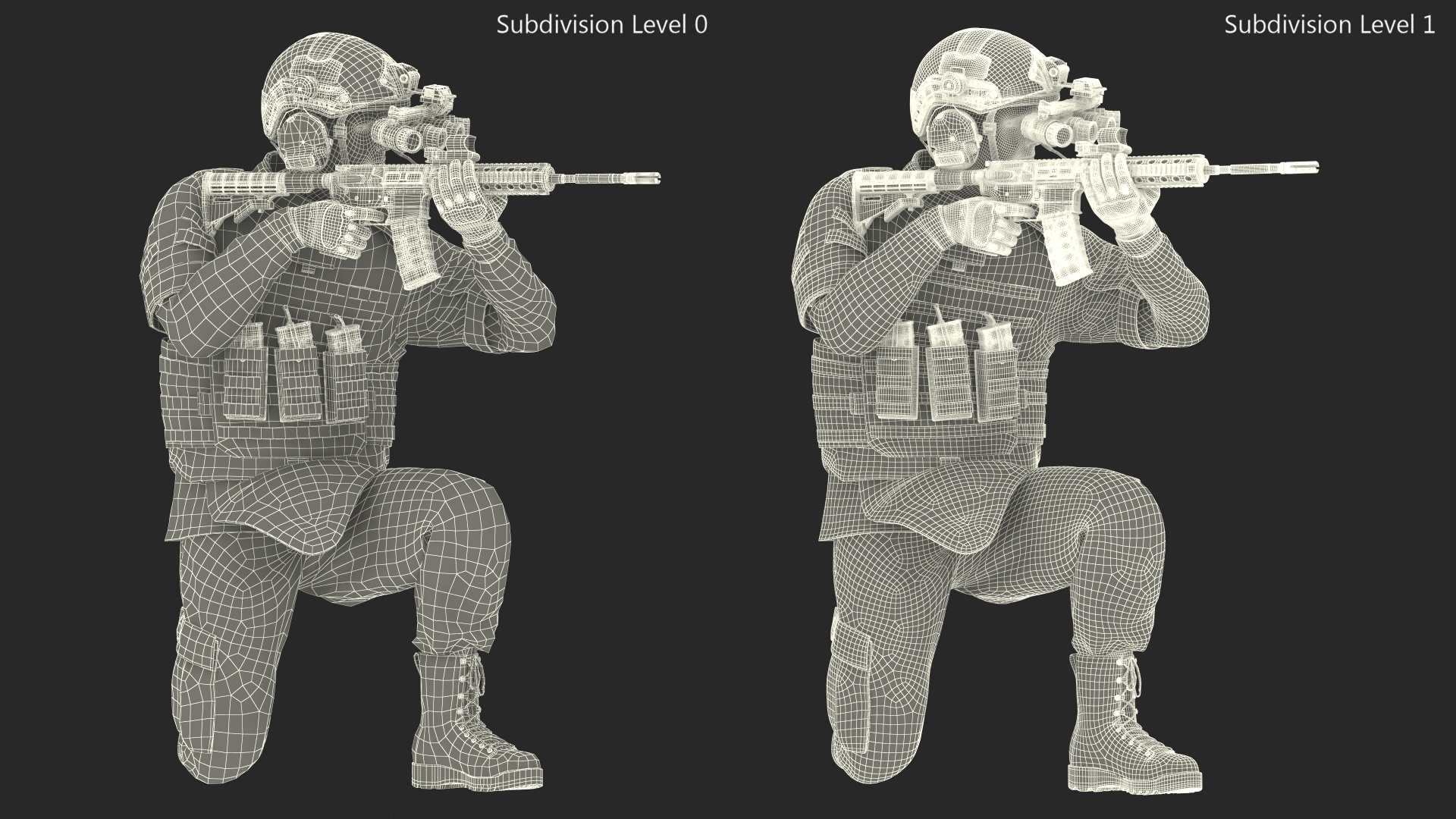 Soldier in Grey Camo with Night Vision Aiming Fur 3D model