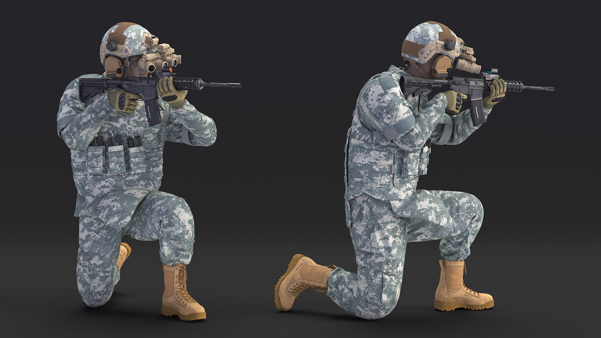Soldier in Grey Camo with Night Vision Aiming Fur 3D model