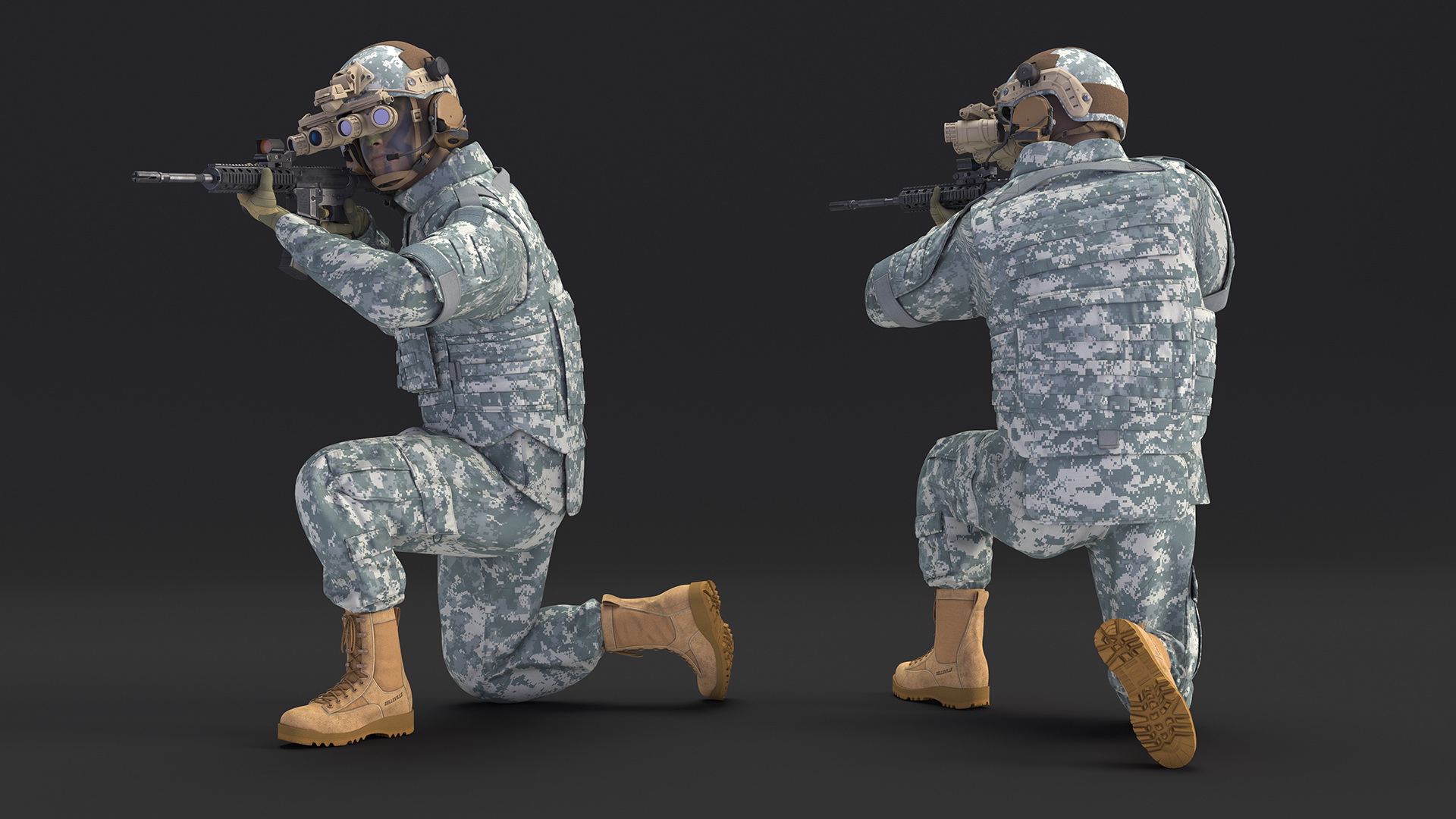 Soldier in Grey Camo with Night Vision Aiming Fur 3D model