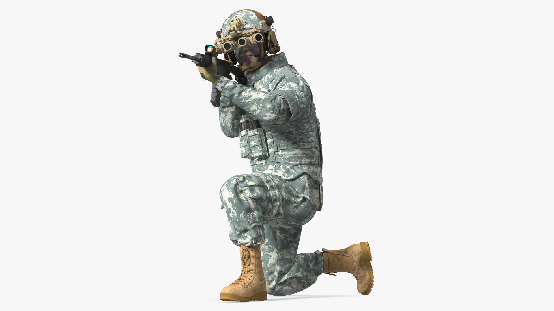 Soldier in Grey Camo with Night Vision Aiming Fur 3D model