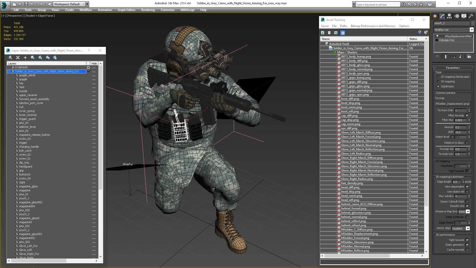 Soldier in Grey Camo with Night Vision Aiming Fur 3D model