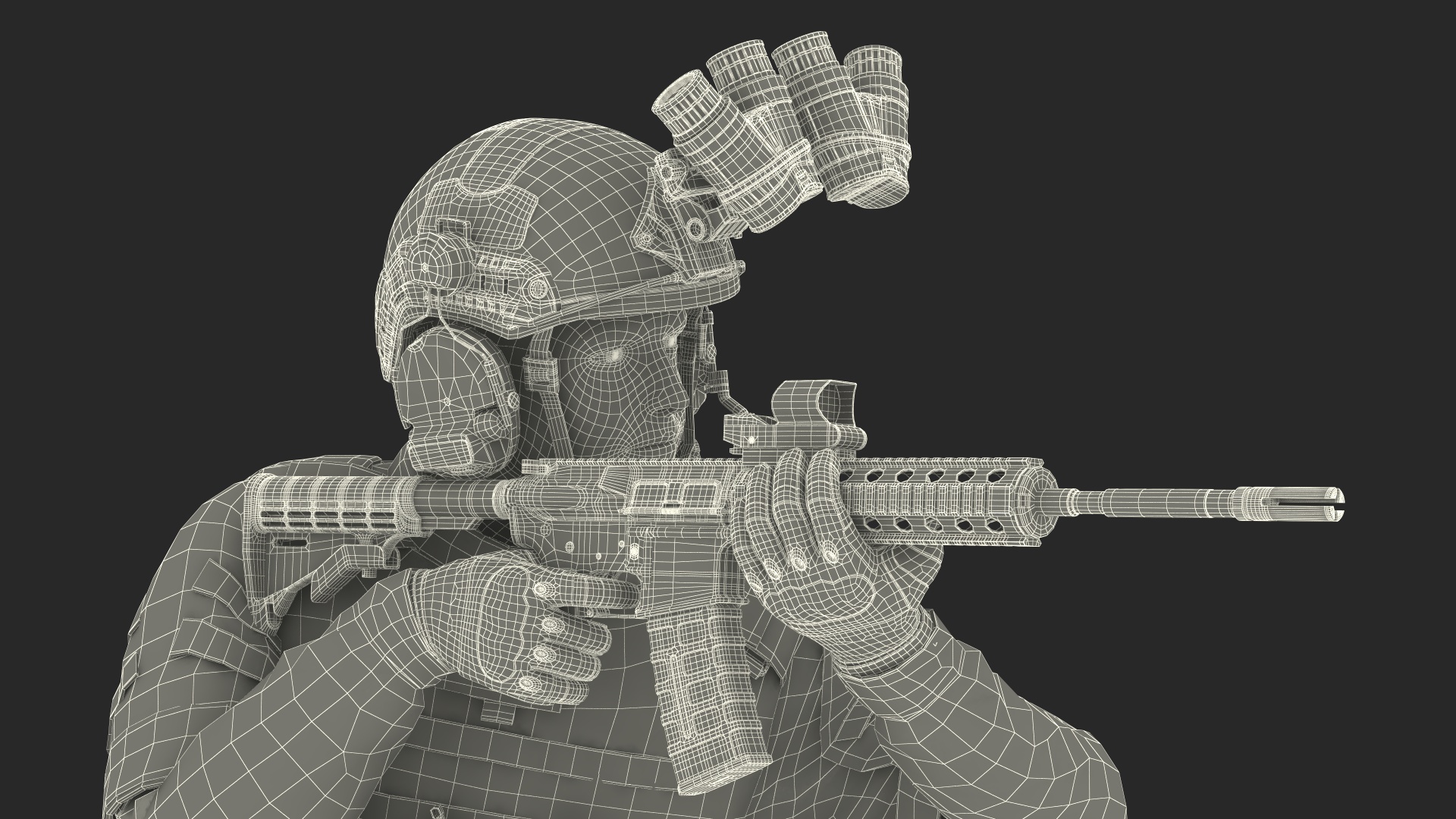 Soldier in Grey Camo with Night Vision Aiming Fur 3D model