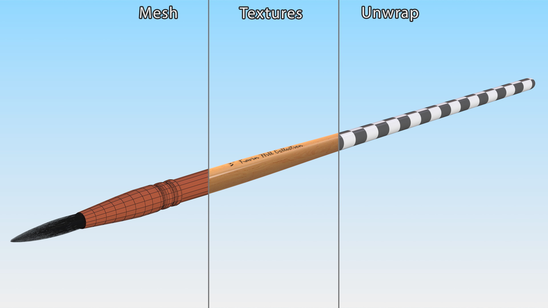 3D model Classic Wooden Paint Brush with Fur