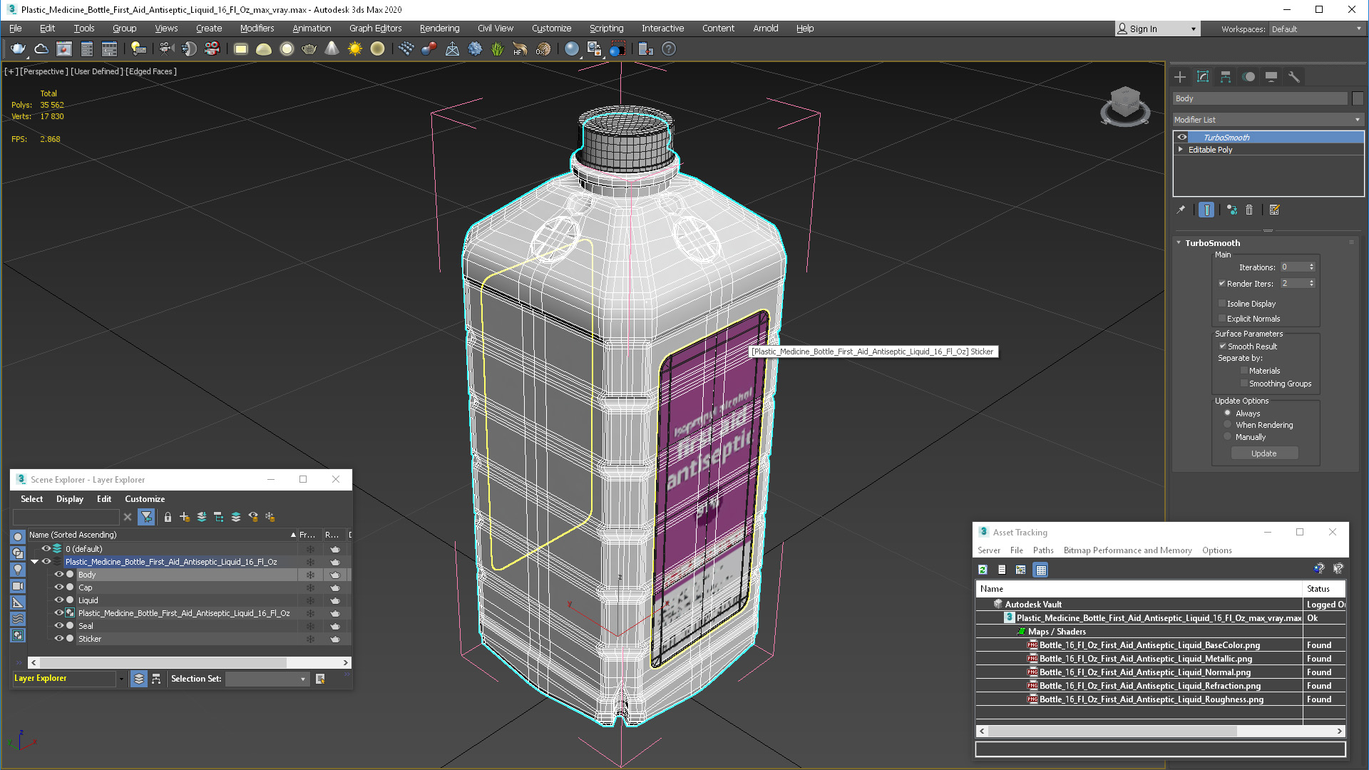 3D model Plastic Medicine Bottle First Aid Antiseptic Liquid 16 Fl Oz