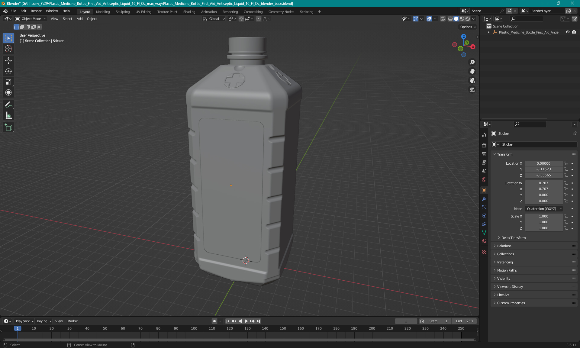 3D model Plastic Medicine Bottle First Aid Antiseptic Liquid 16 Fl Oz