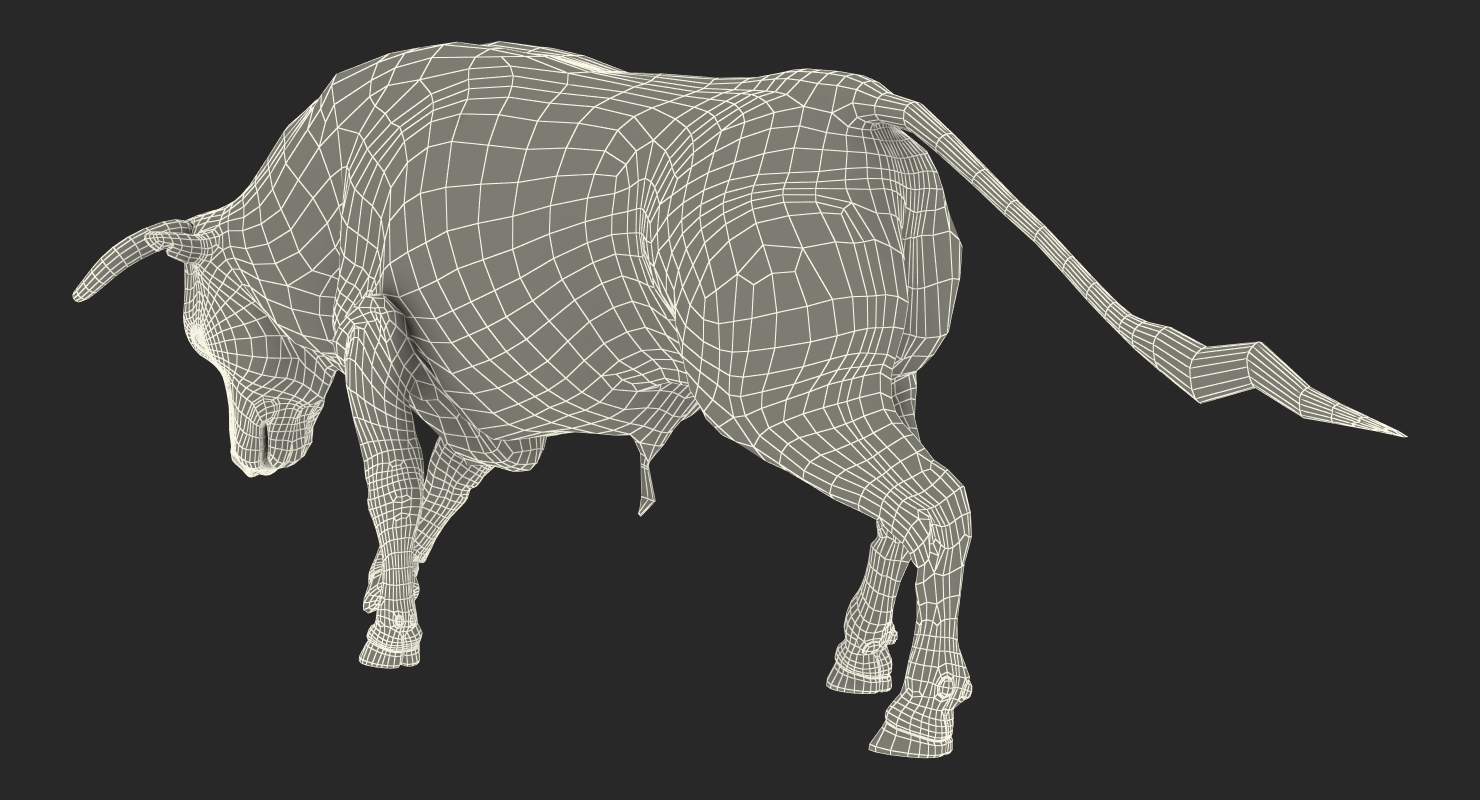 3D Bull Attacking Pose with Fur model
